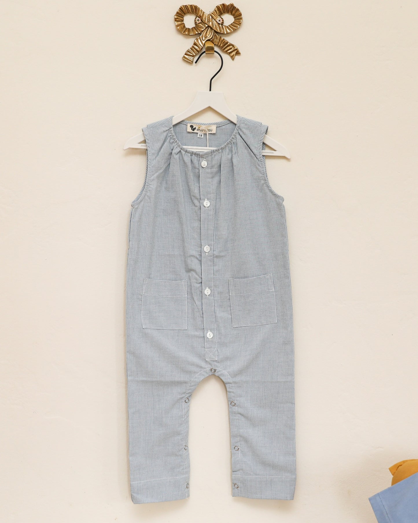 NWTs risu risu light blue stripe Overall / 18-24 months