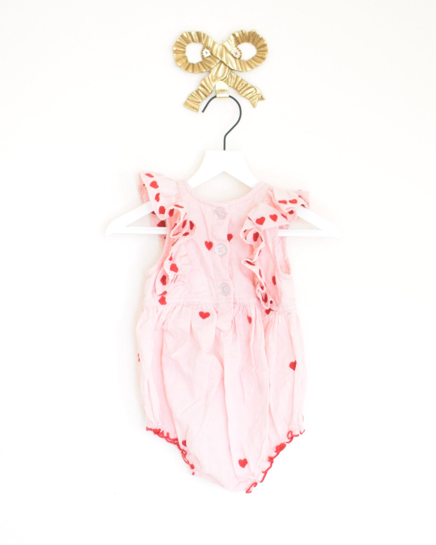 pink chicken red heart playsuit / 6-12 months