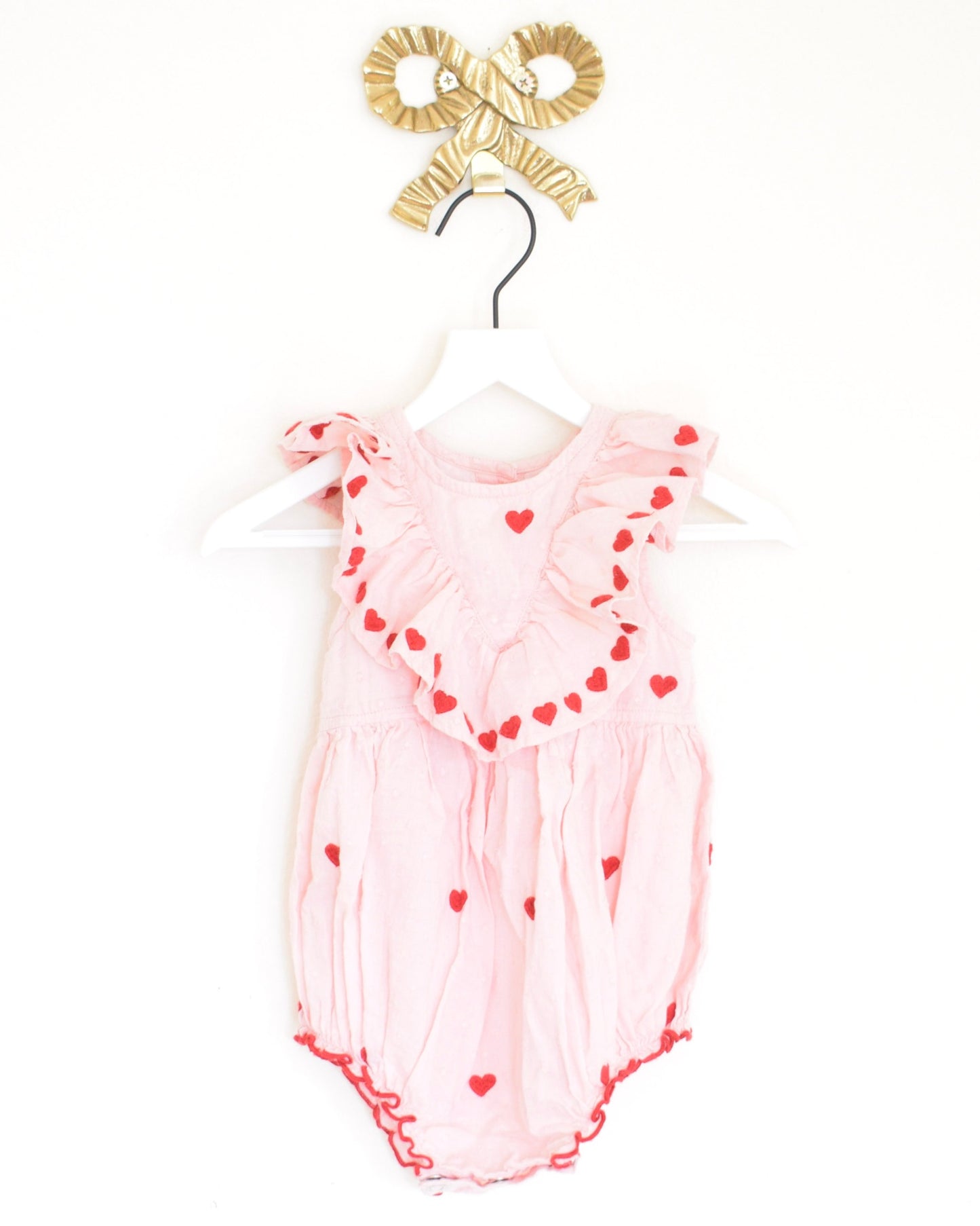 pink chicken red heart playsuit / 6-12 months