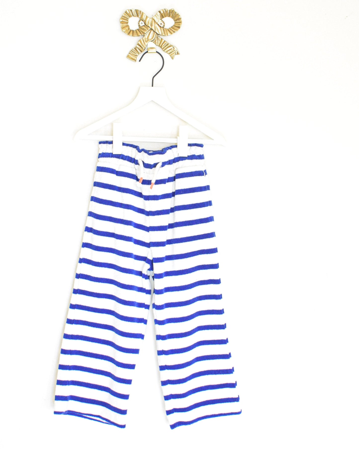 mini boden white and blue stripe terry cloth pants / 3 Years
