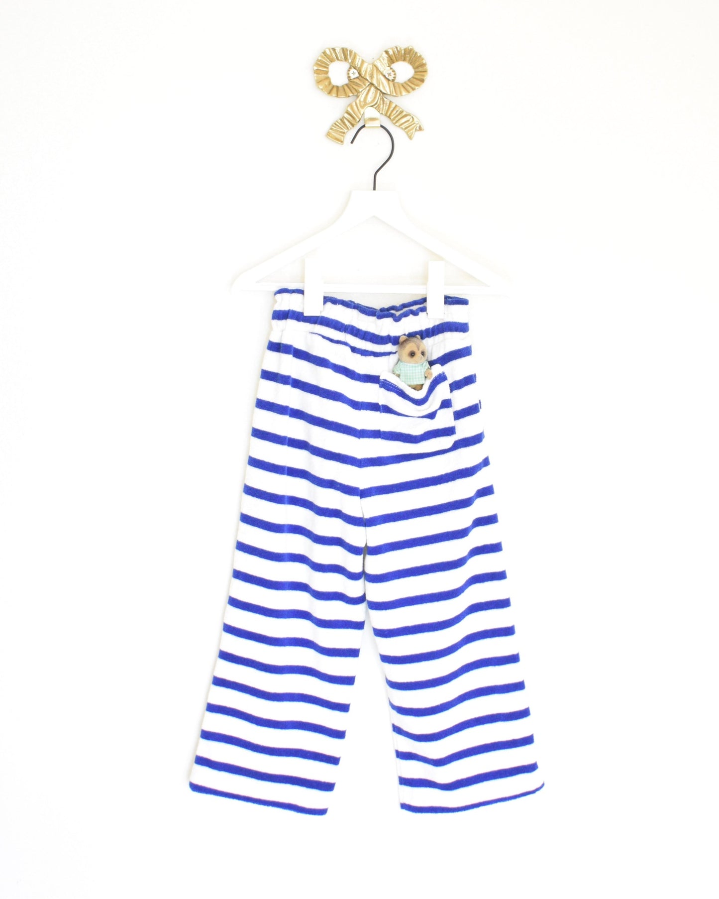 mini boden white and blue stripe terry cloth pants / 3 Years