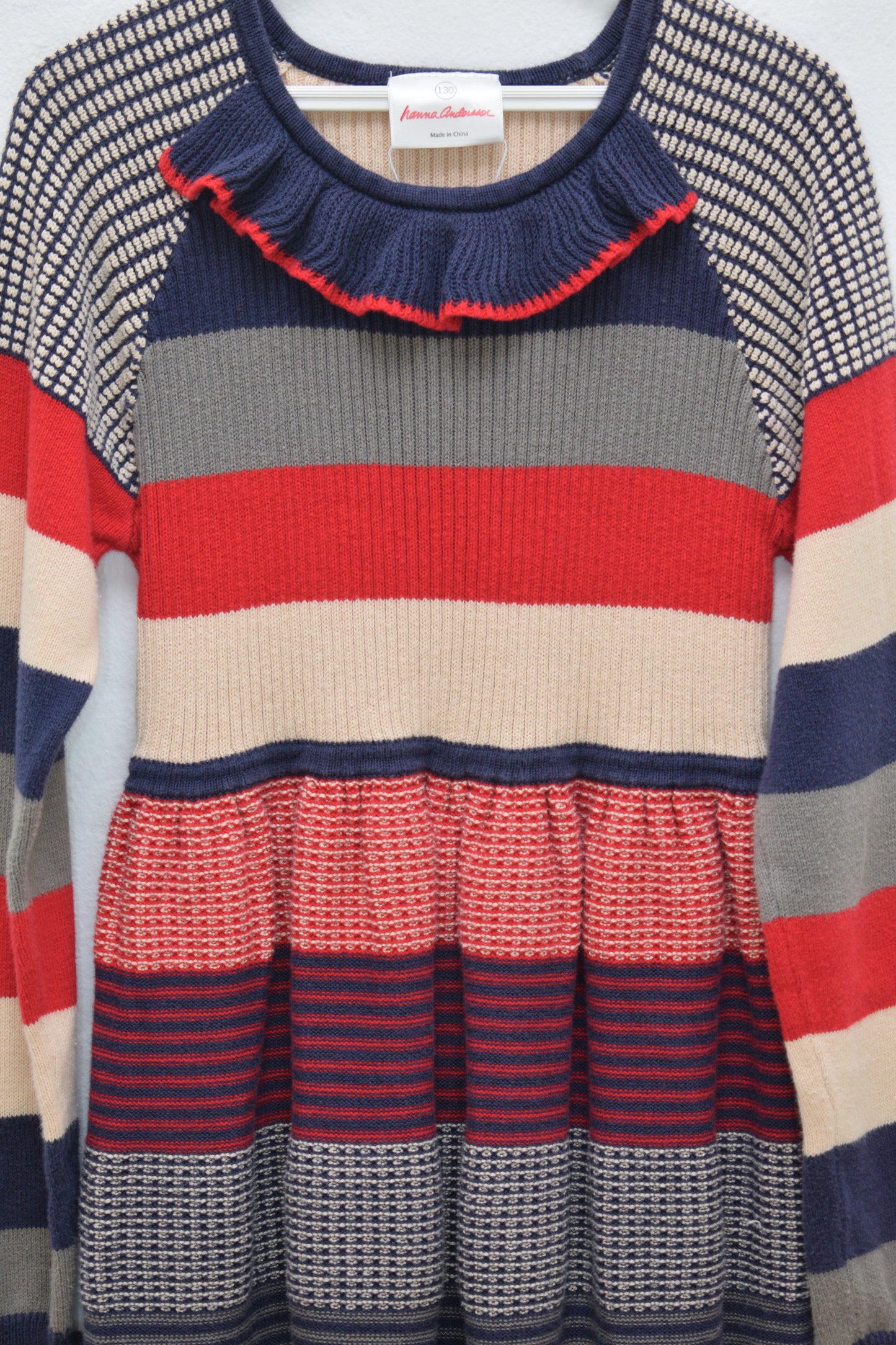 Hanna Andersson Primary Stripe Ribbed Knit Dress / 7-8 Years