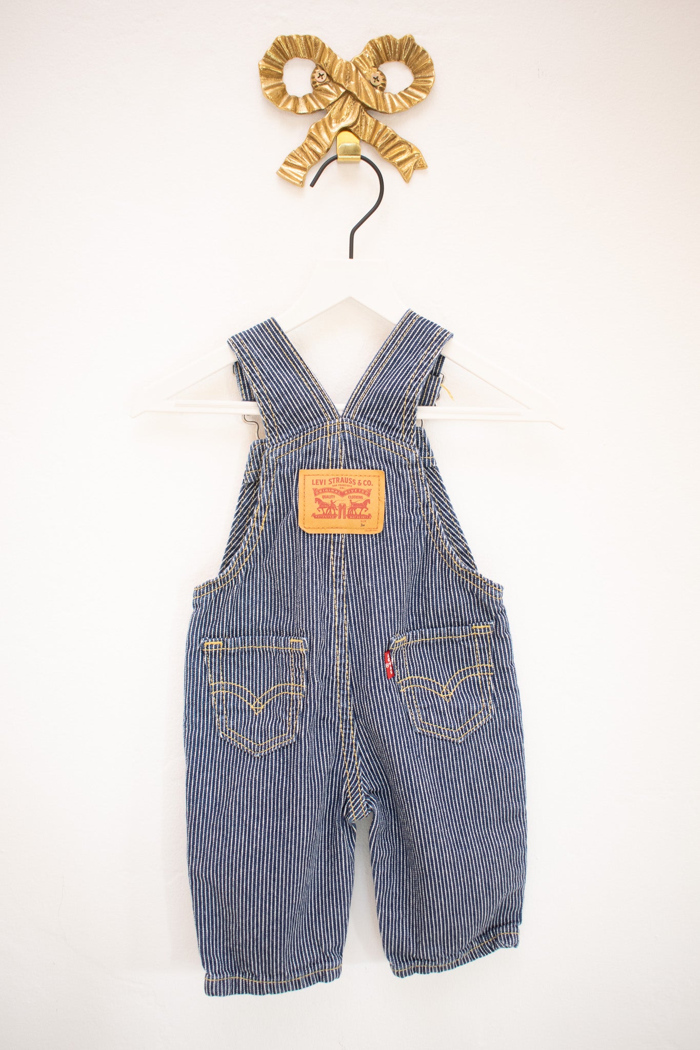 Levi's Blue and White Ticking Stripe Overalls / 3 months