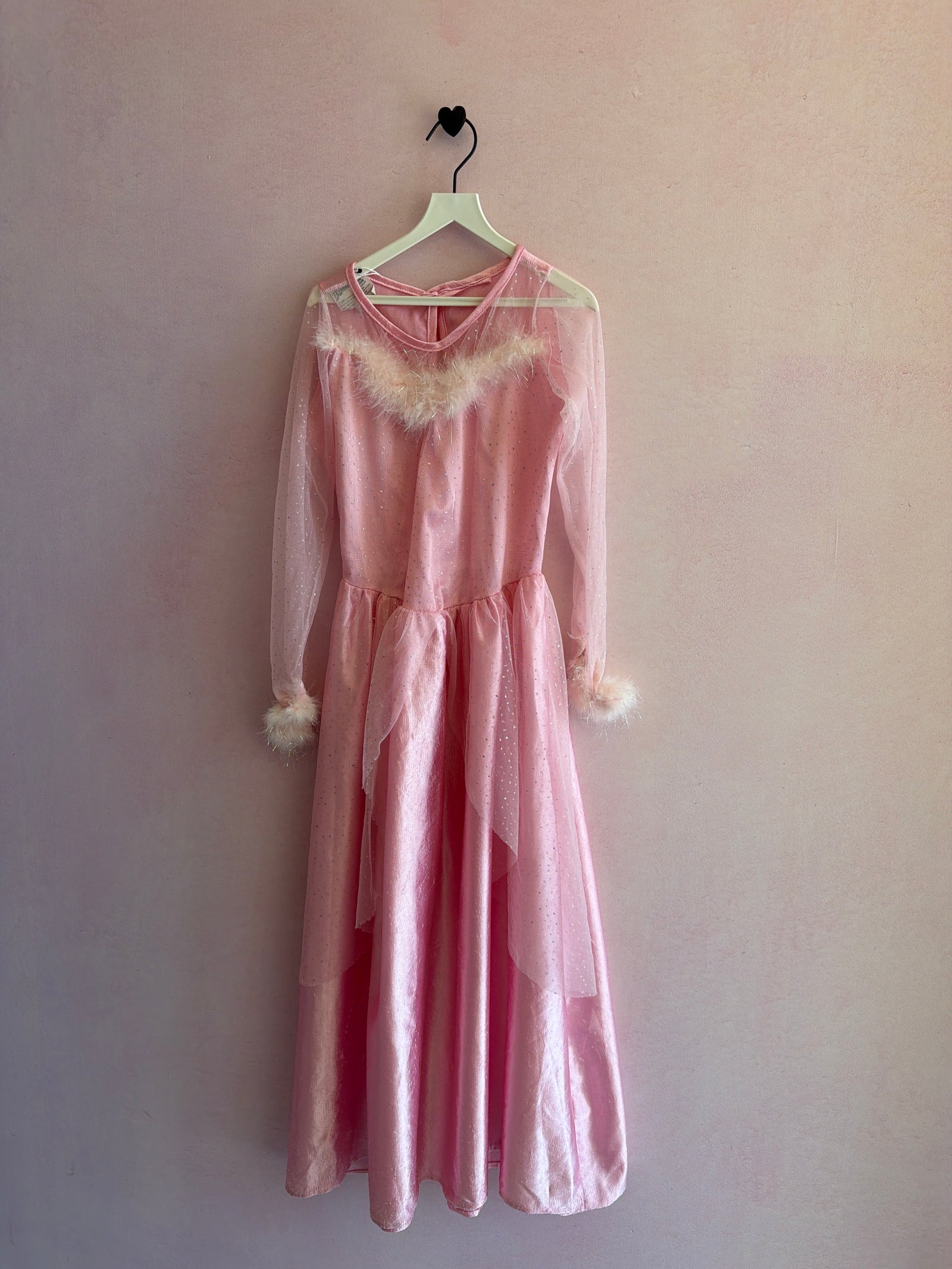 vintage y2k Barbie Girls Pink Sparkle Dress with Feather Trim / M  (play condition)