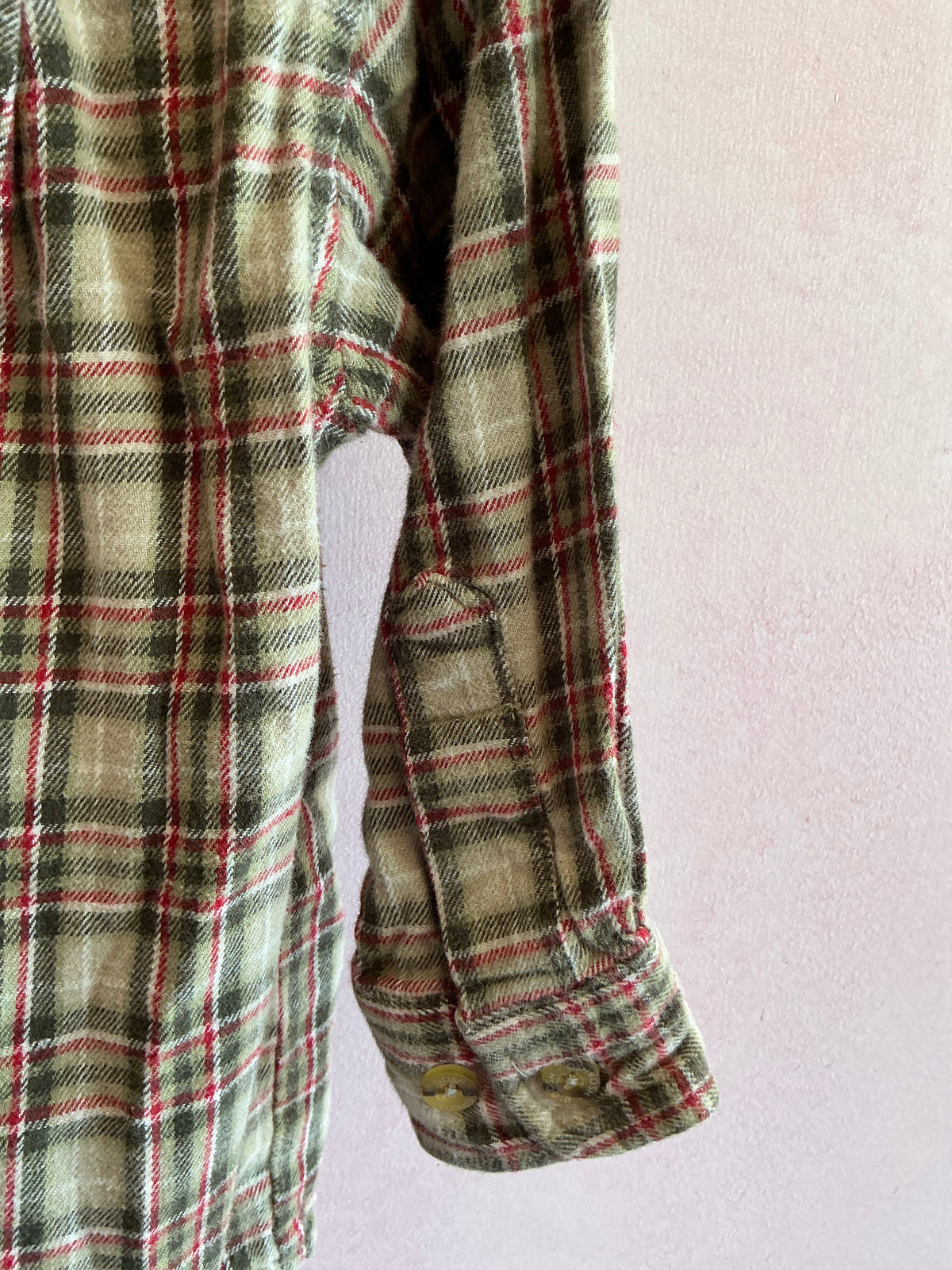 vintage 90s OshKosh B'gosh Green, Red, and Cream Plaid Long Sleeve Shirt / 3T