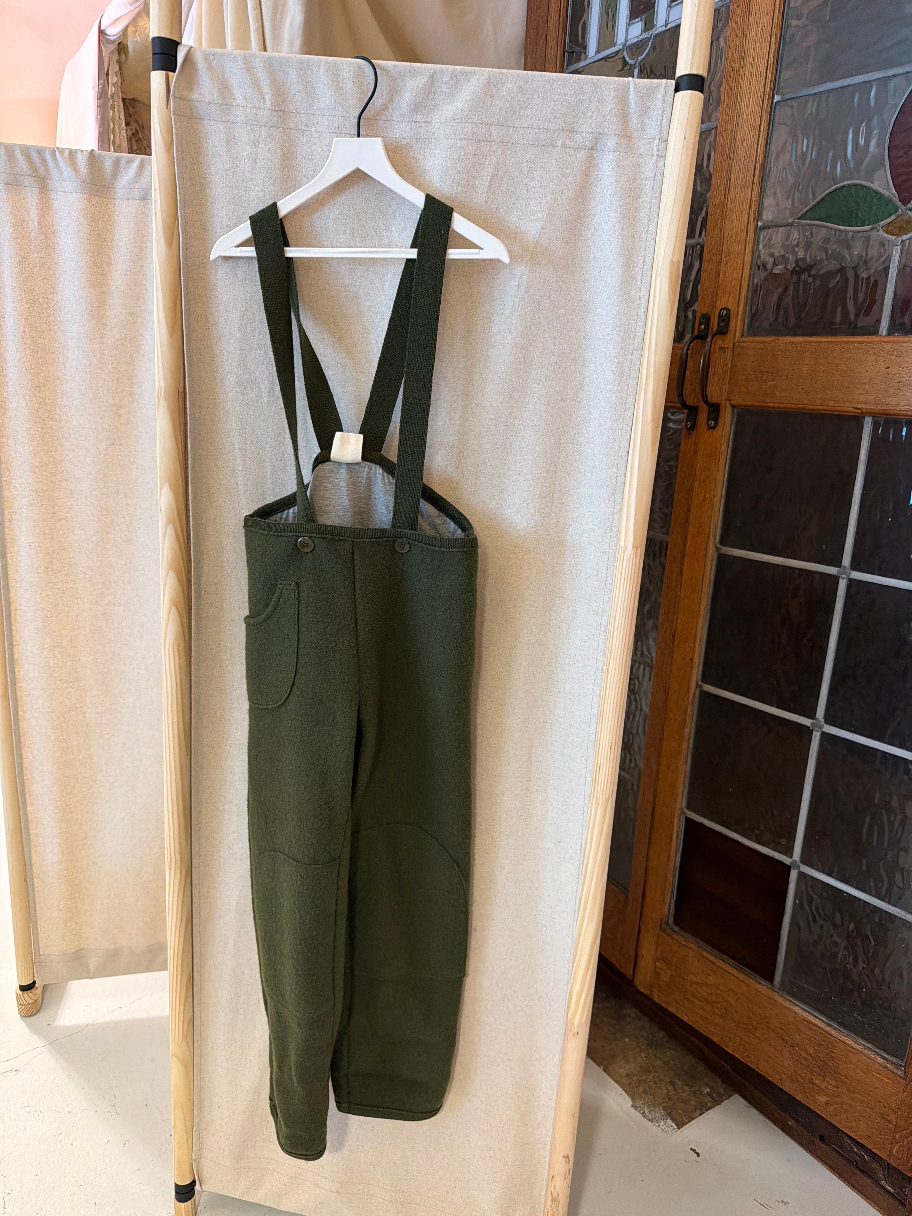 Siskin Kids Pocket Dungarees - Boiled Merino Wool - Seaweed Jumpsuit / 7-8 Years