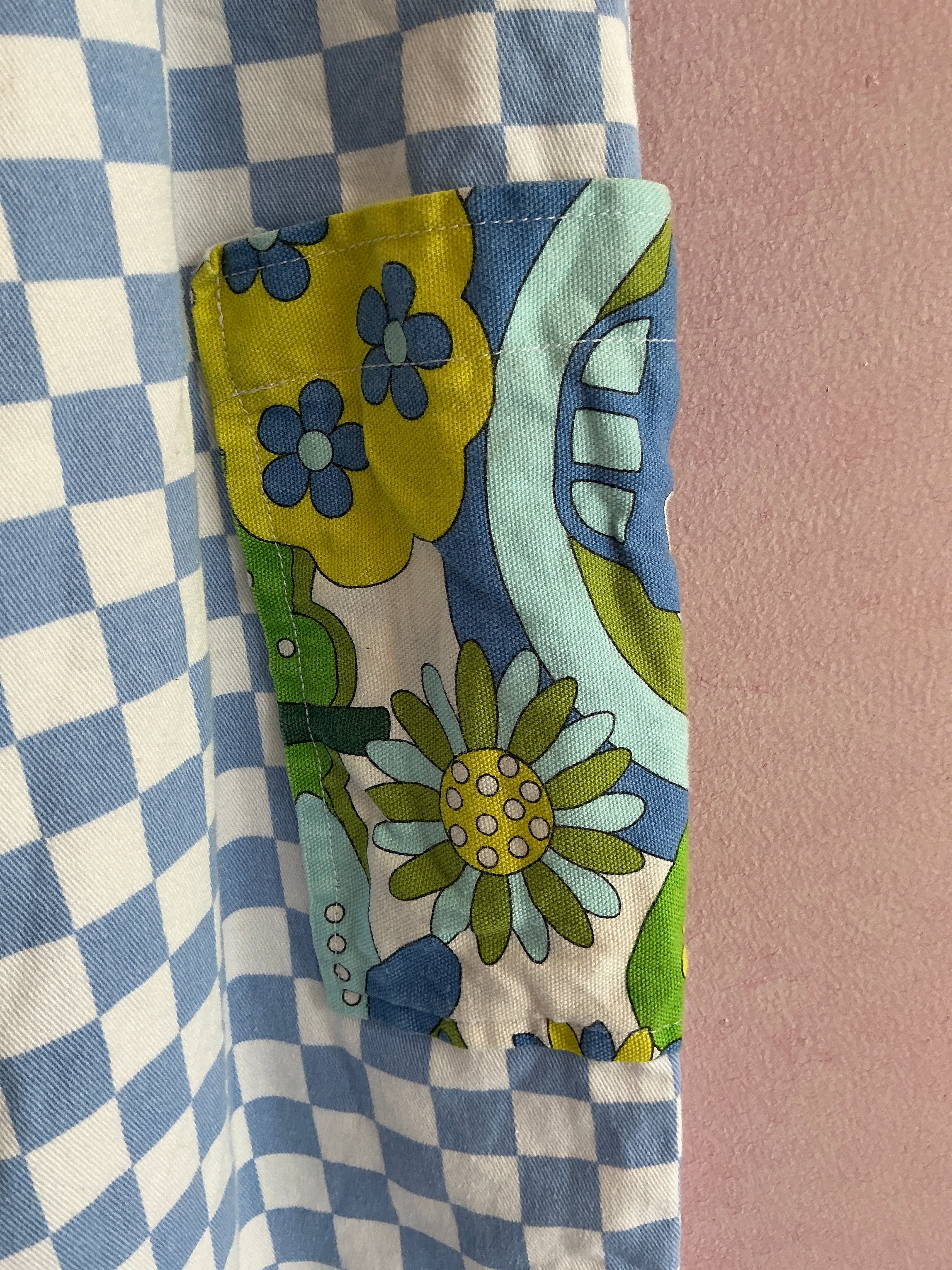 Blue Check 70s Garden Pocket Pants / 4-5 years