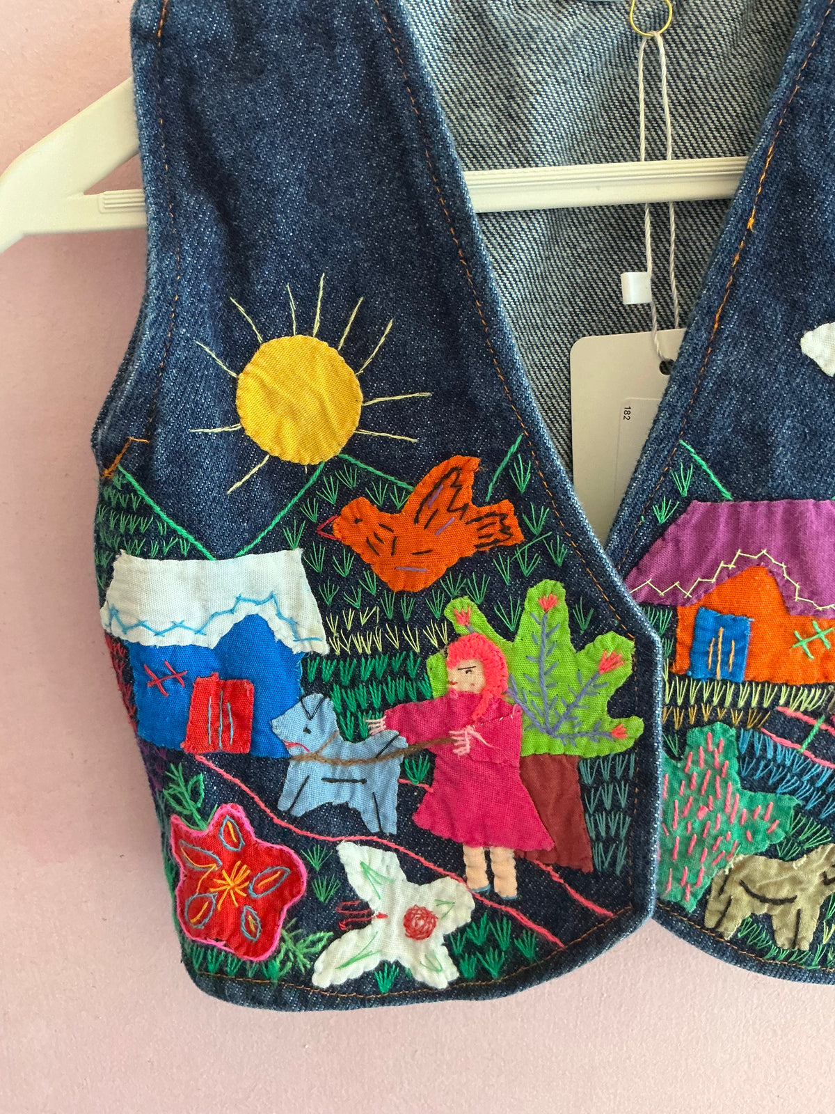 Vintage Hand worked Appliquéd and Embroidered Denim Vest / 2T