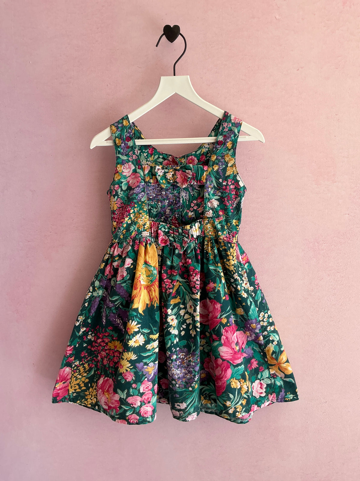 vintage 90s Green Garden Floral Button Up Empire Waist Dress / 2T