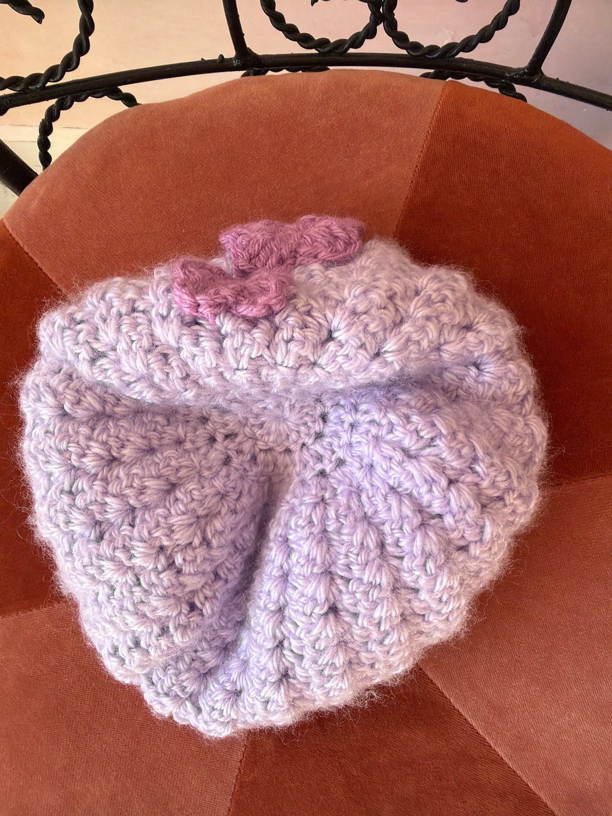 lavender and plum purple floral crochet hat / one size