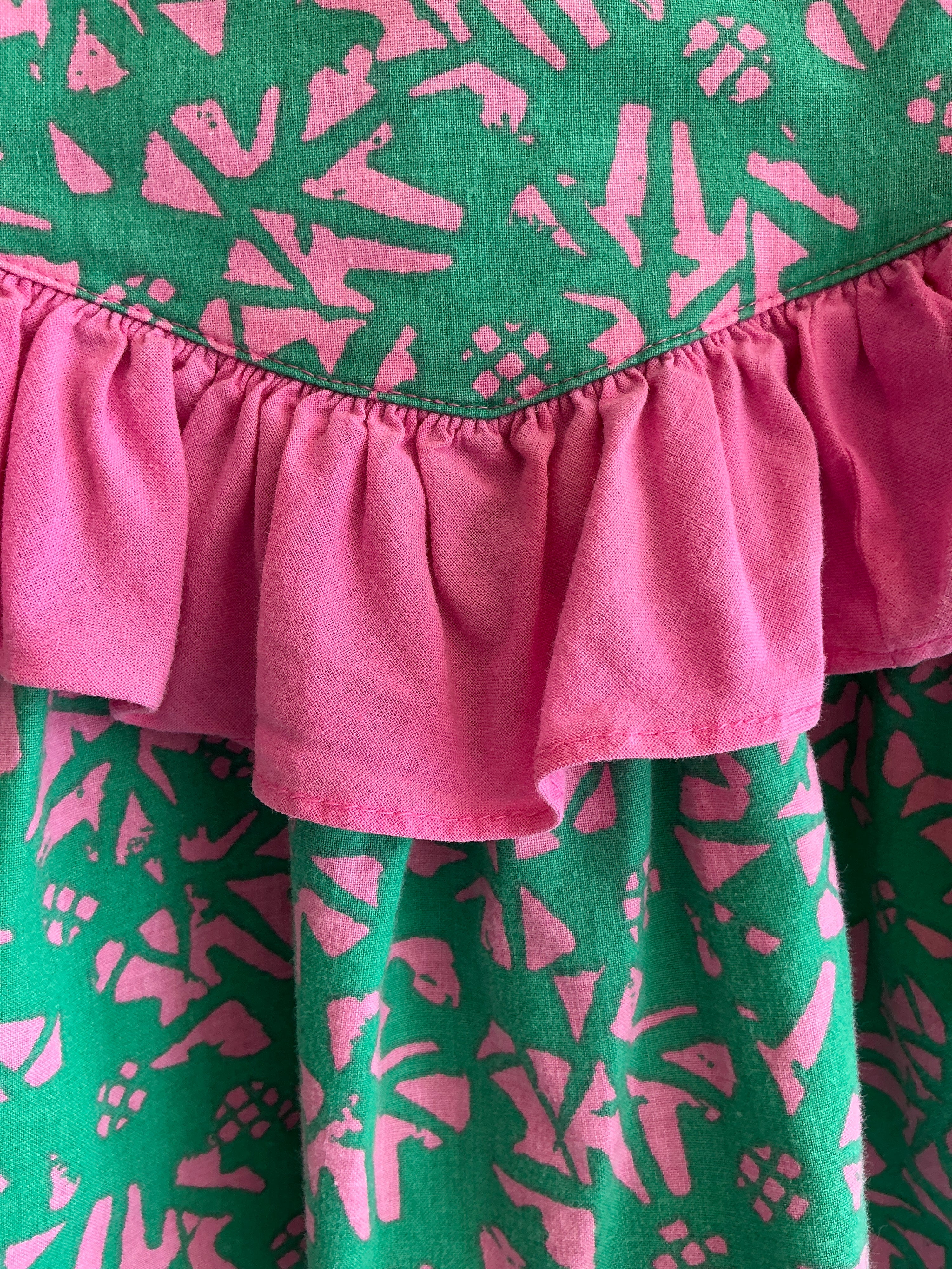 vintage lively green pink peplum Dress / 2-3 Years
