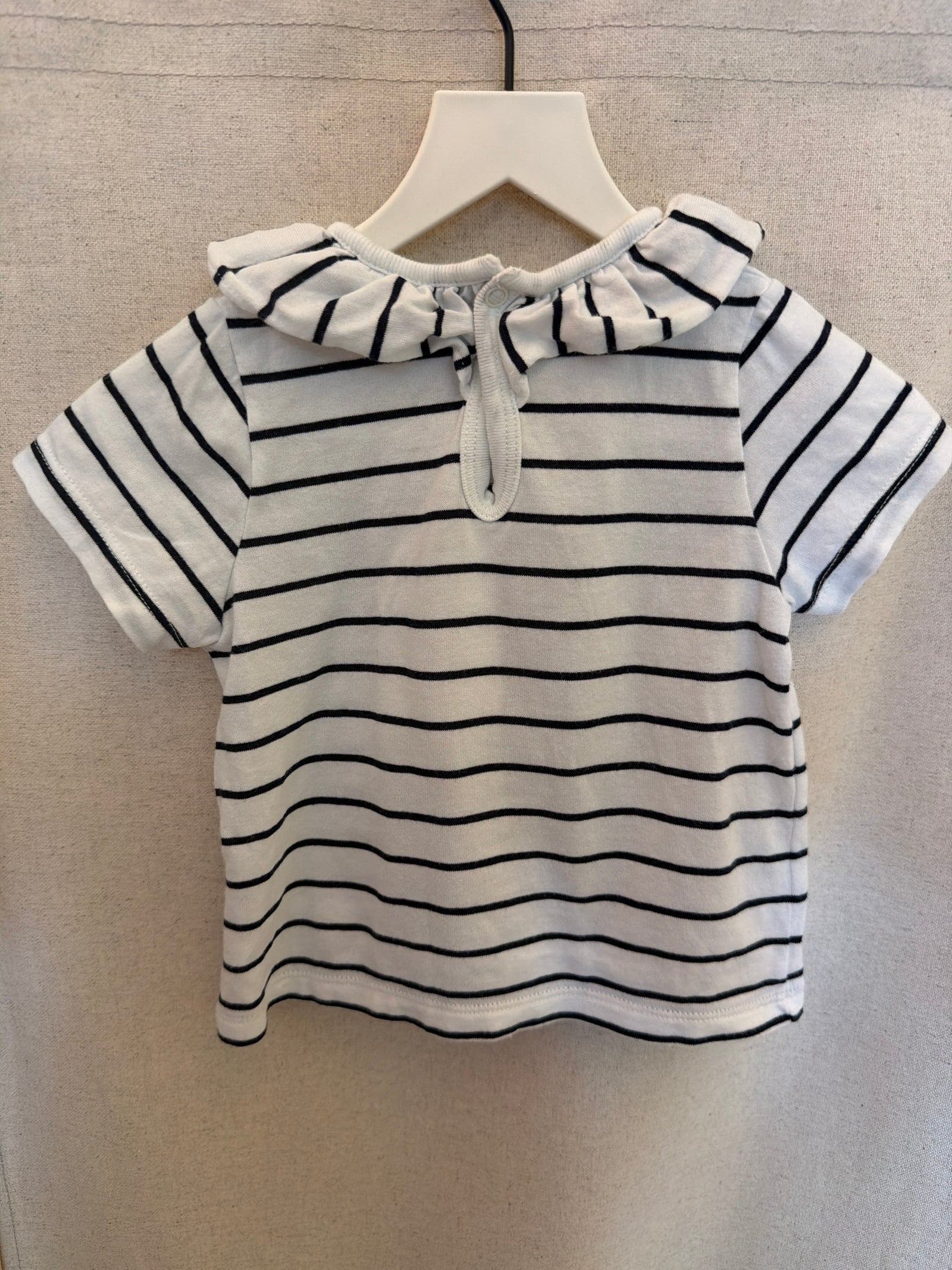petit bateau Navy Stripe Ruffle Top / 12 months