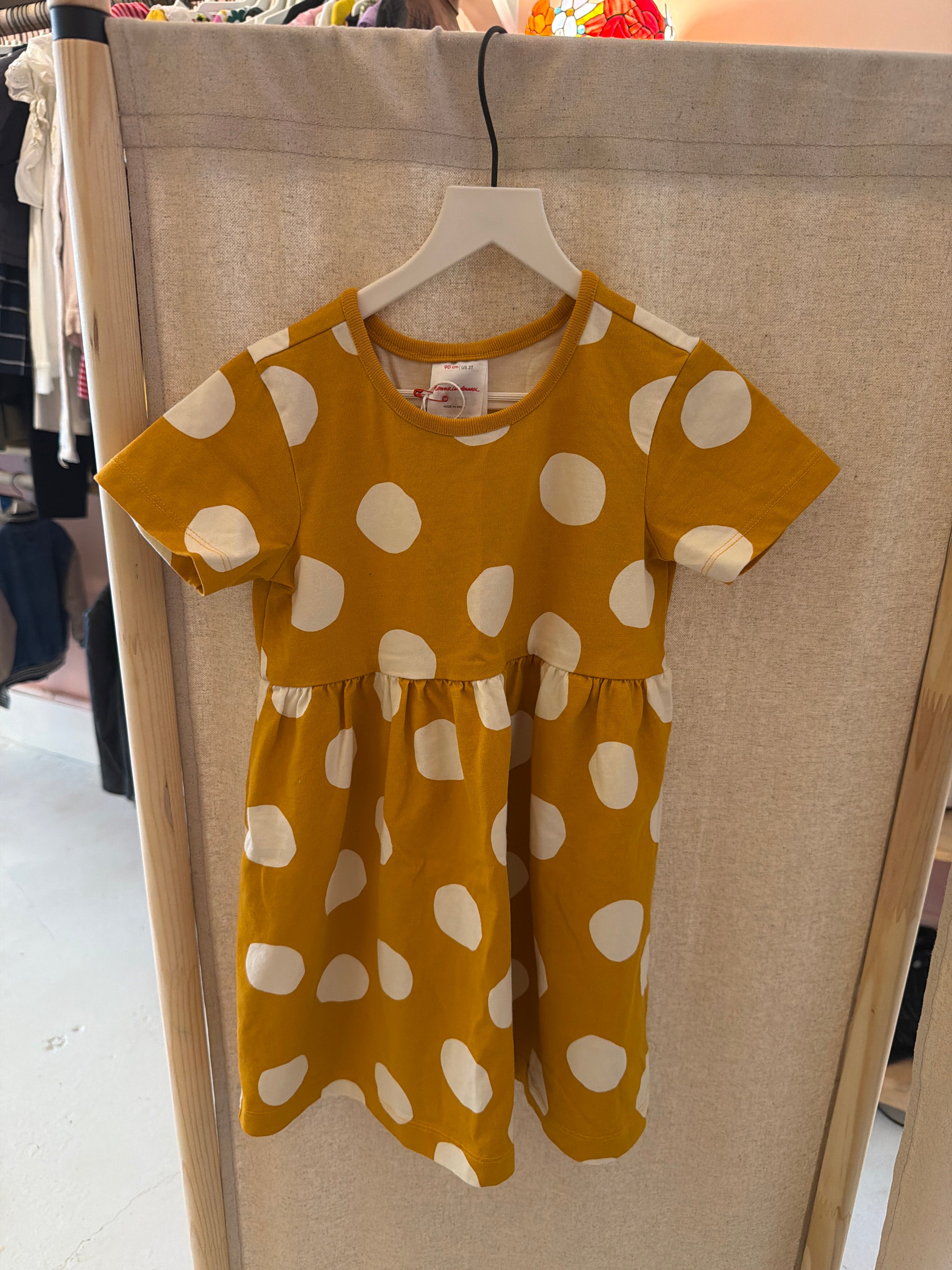 Hanna Andersson Mustard yellow with white polka dots Dress / 3T