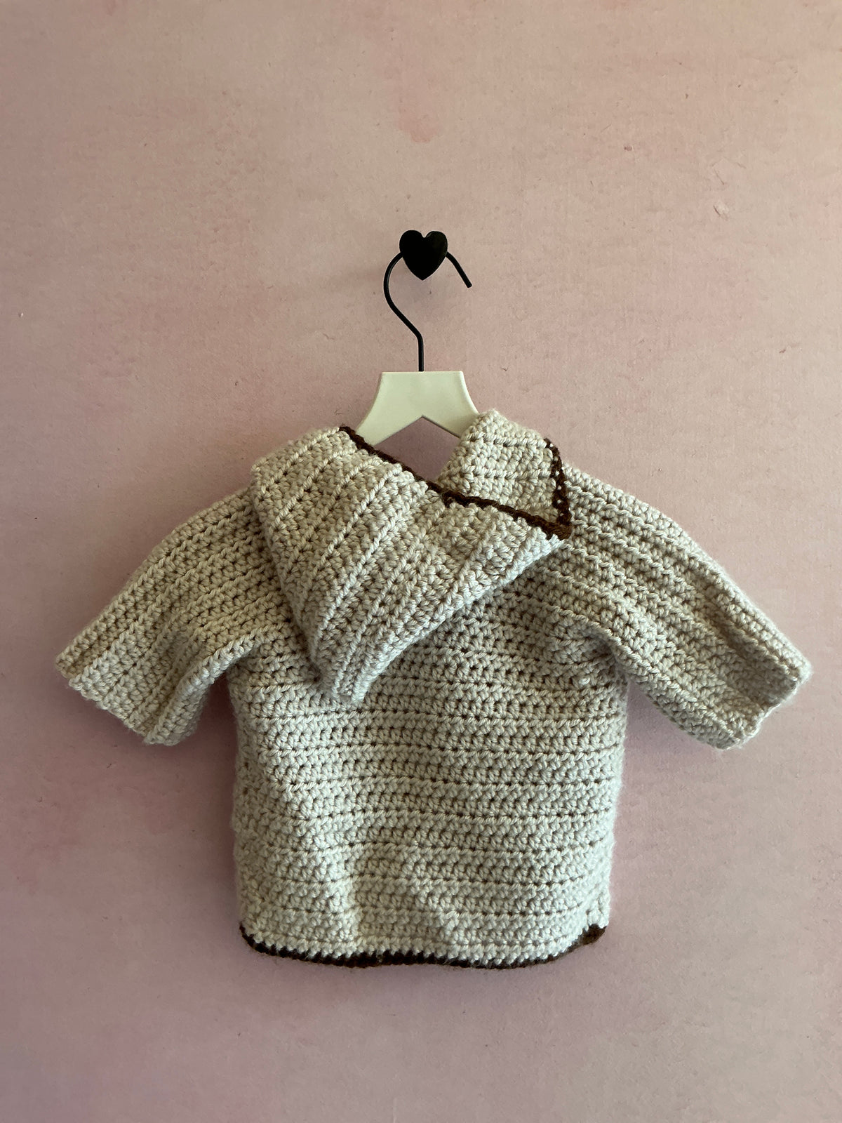Pearl with brown trim Hooded Cardigan / 0-12 months