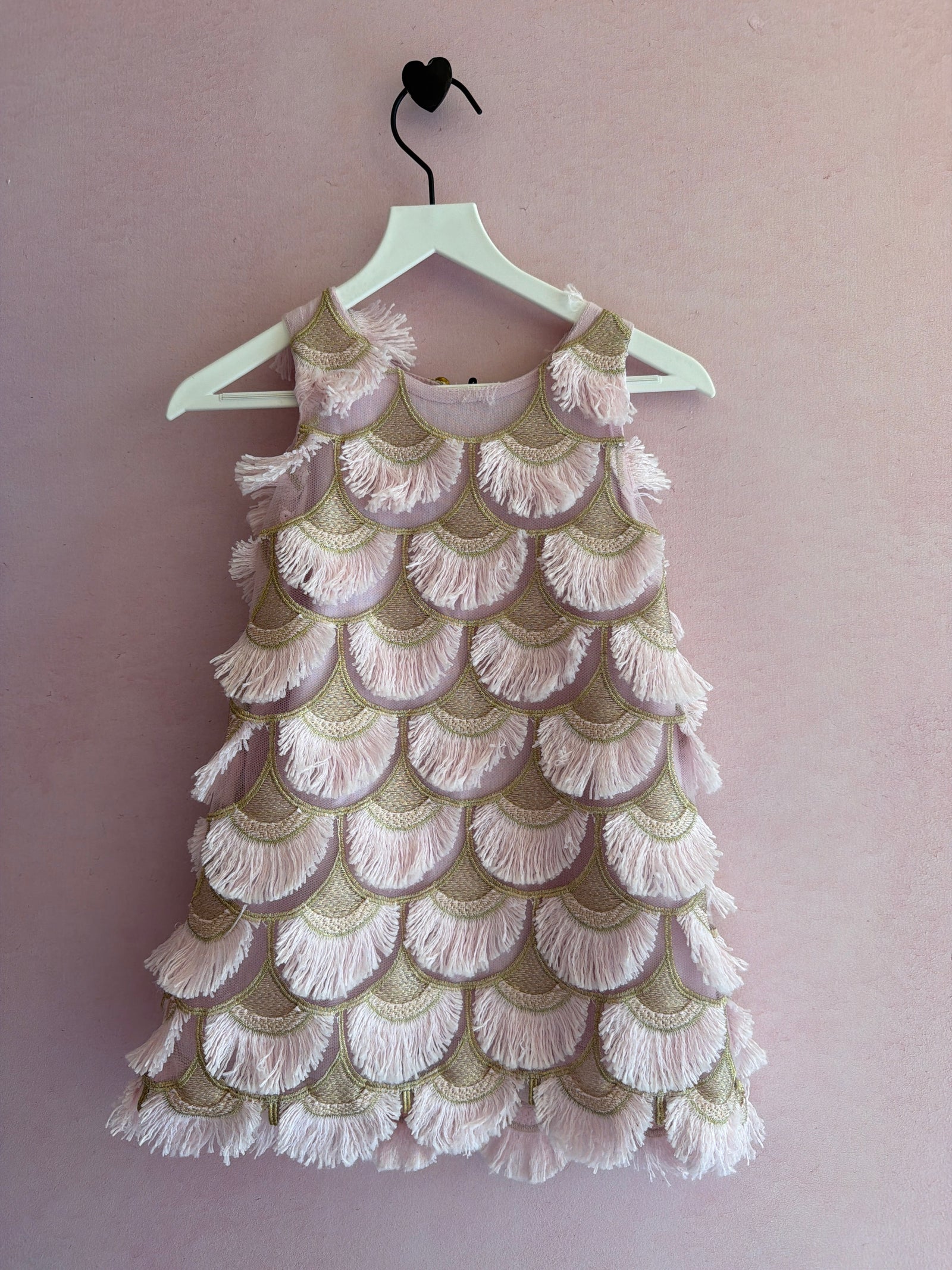 OshKosh Pink and Brown Fringe Scale-Pattern Flapper Dress / 18 Months