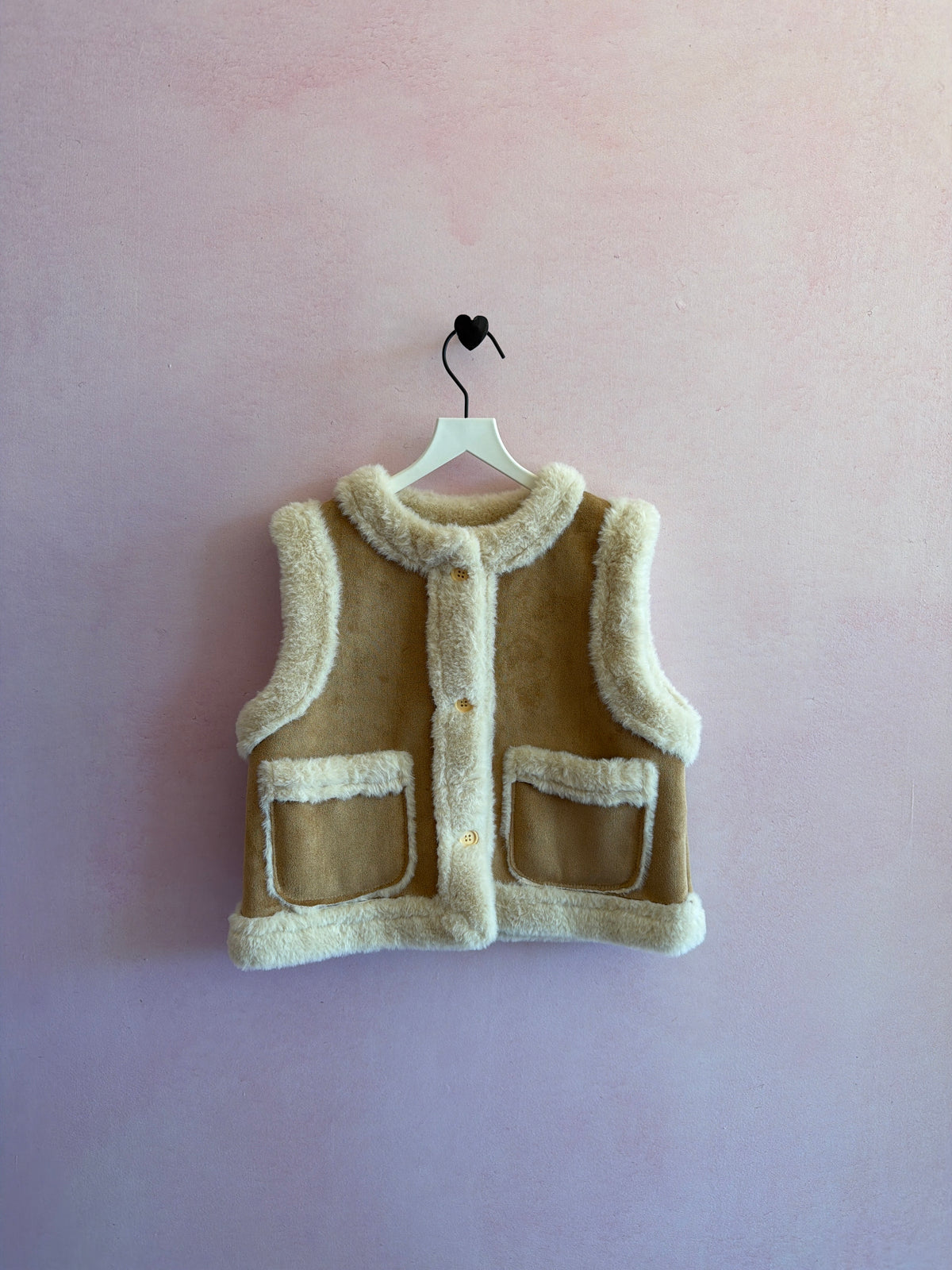 Thirty Three-33 Cream Suede with Faux Shearling Trim Vest / 7