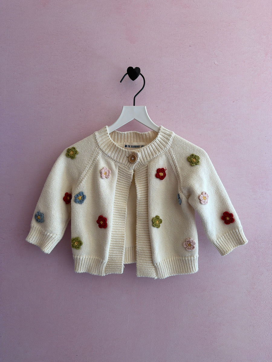 The Blueberry Hill Cream knit Flowers Sweater / 6-12 months