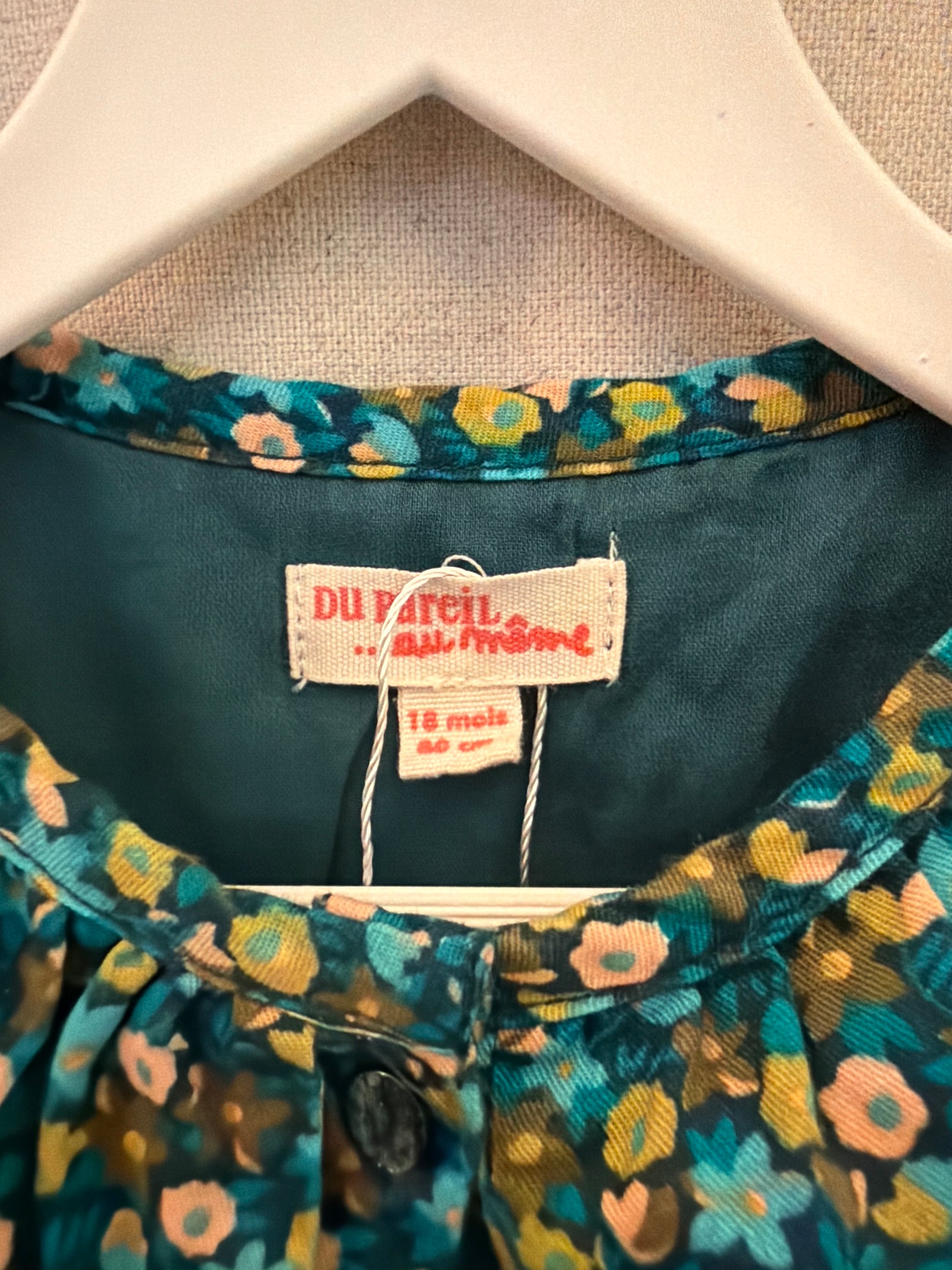 Du pareil Au Meme Green Garden Floral Button Up Dress / 18 months