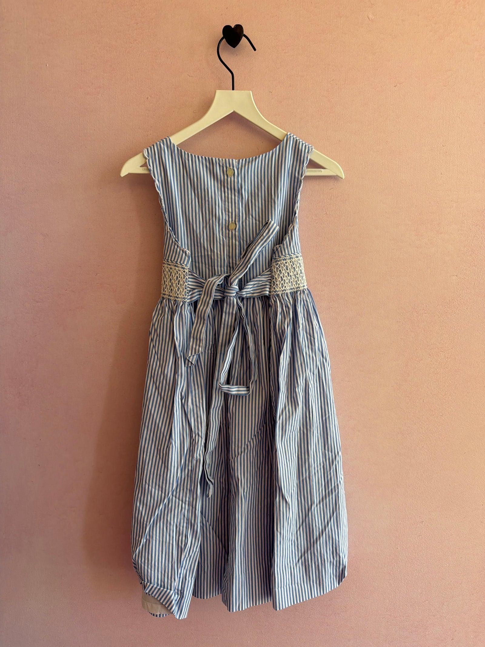 Ralph Lauren Blue and White Stripe with Rose Embroidery Smocked Tieback Dress / 4