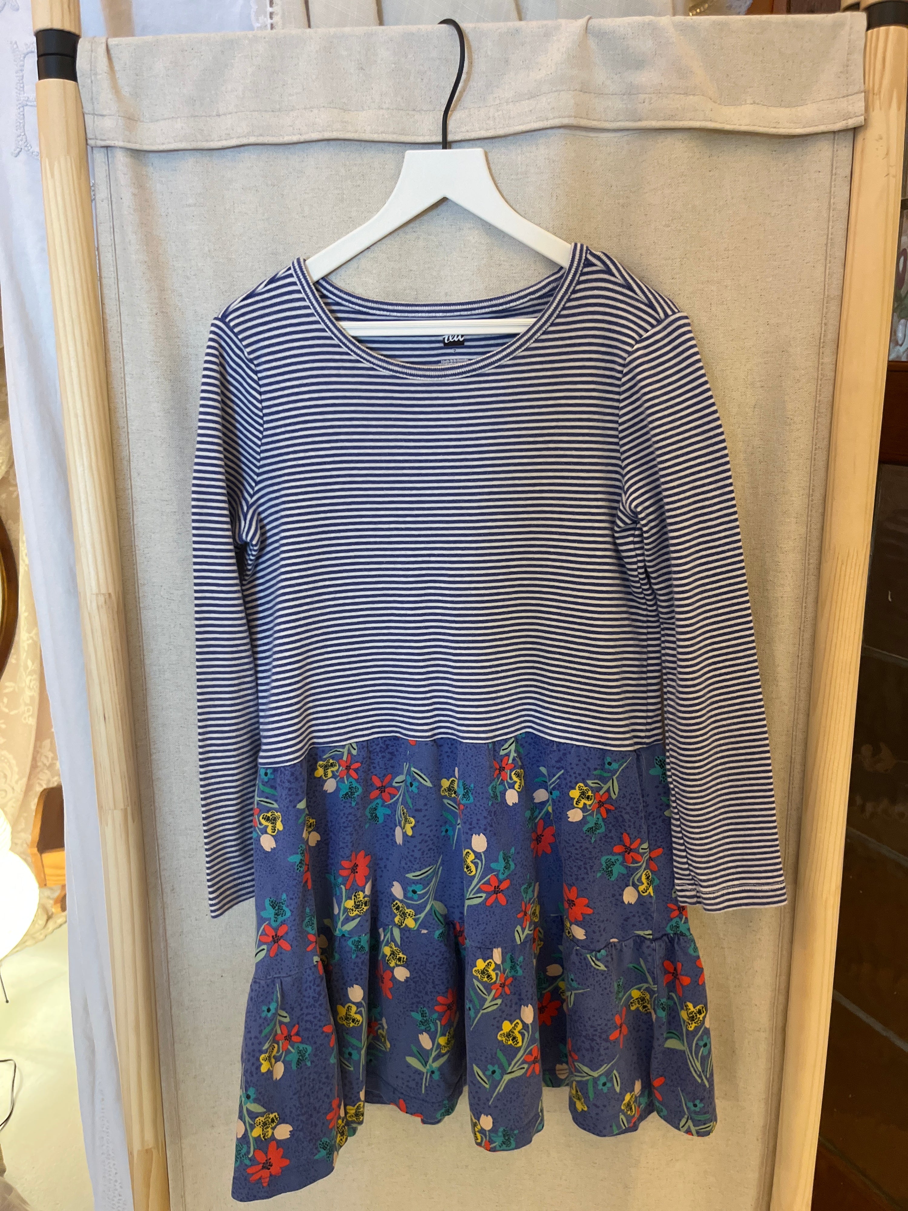tea Navy blue with multicolor floral pattern Dress / 7