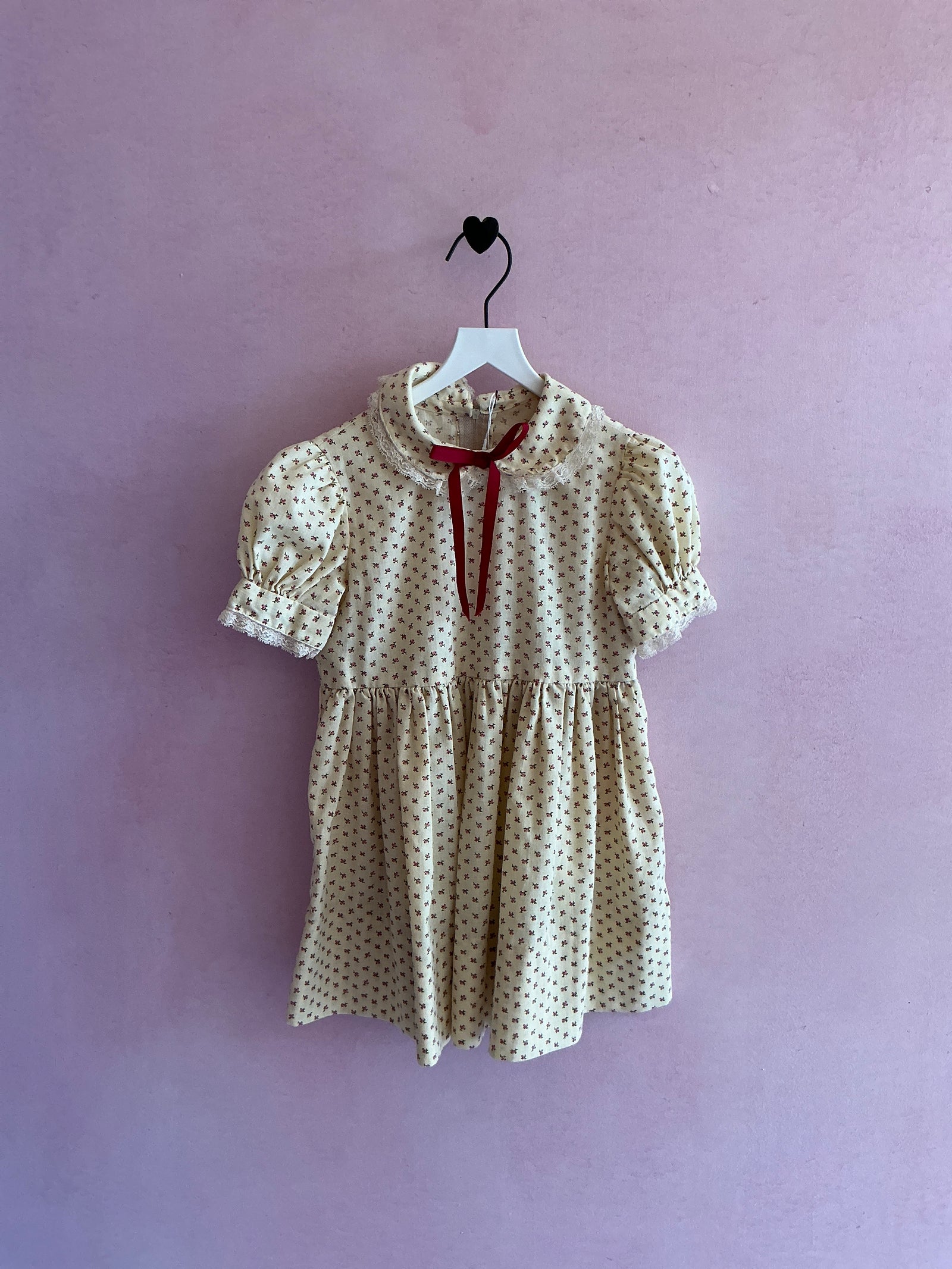 vintage handmade All-Over Rose Print with Red Bow Dress