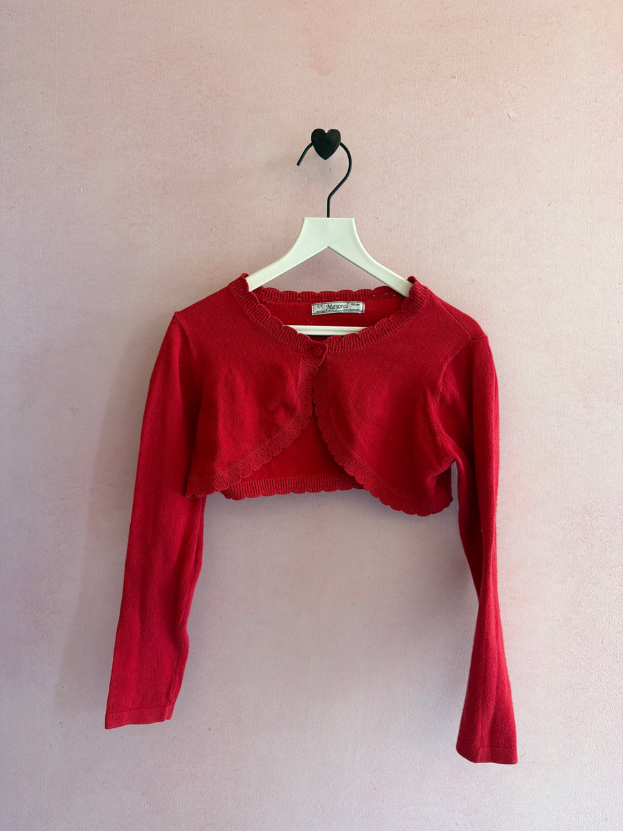 Mayoral Red Pointelle Scallop Cardigan / 4-5 years