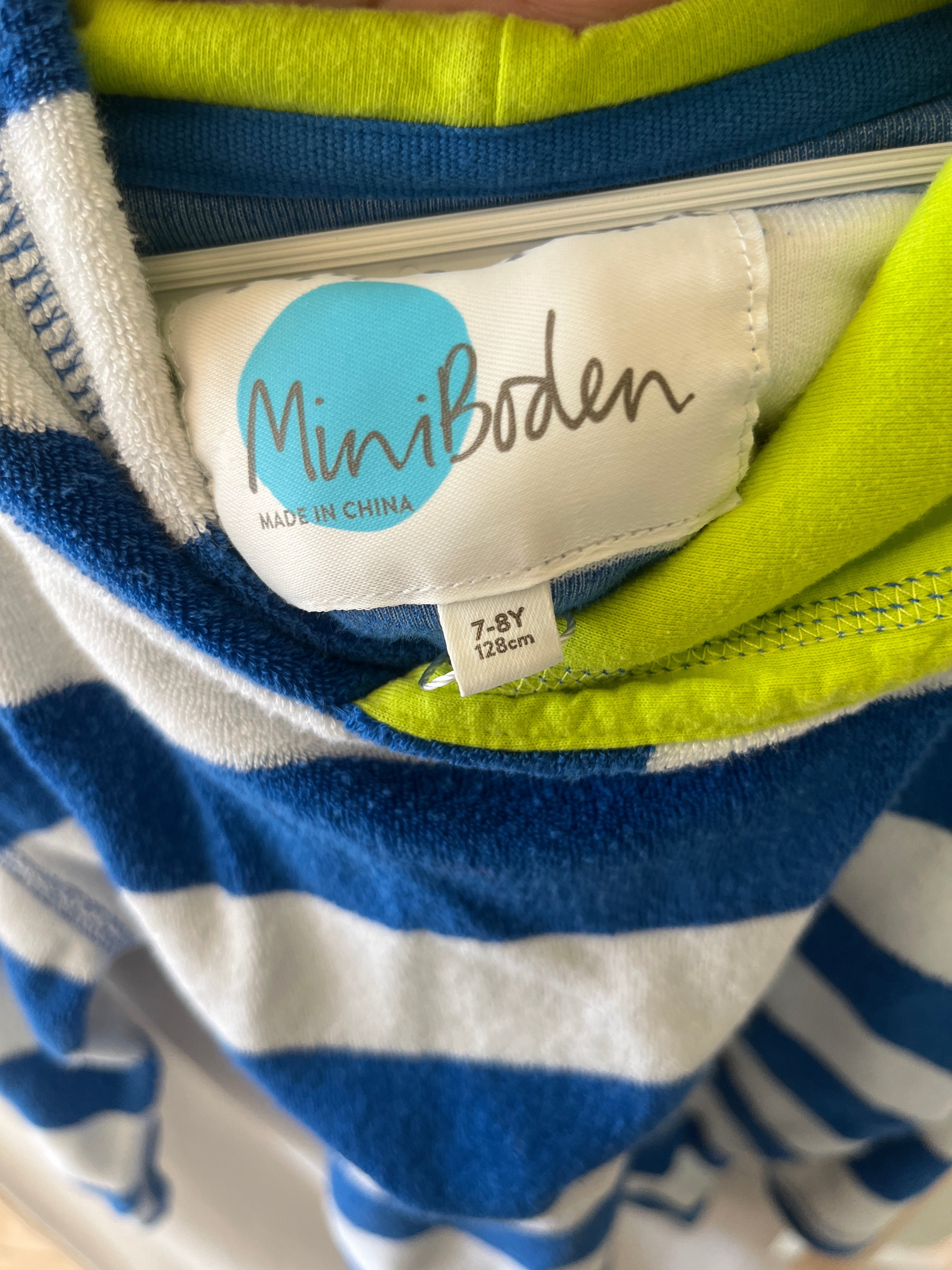 mini boden Blue White Green Hood Sweatshirt / 7-8 Years