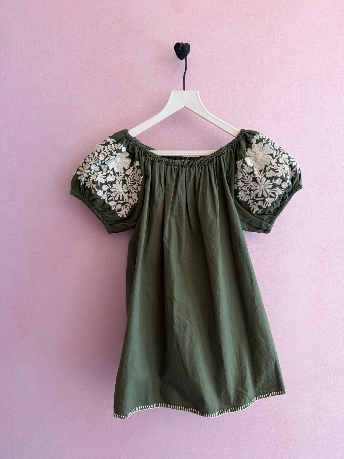 Apolina Forest Green Embroidered Floral Blanket Stitch Dress / 3
