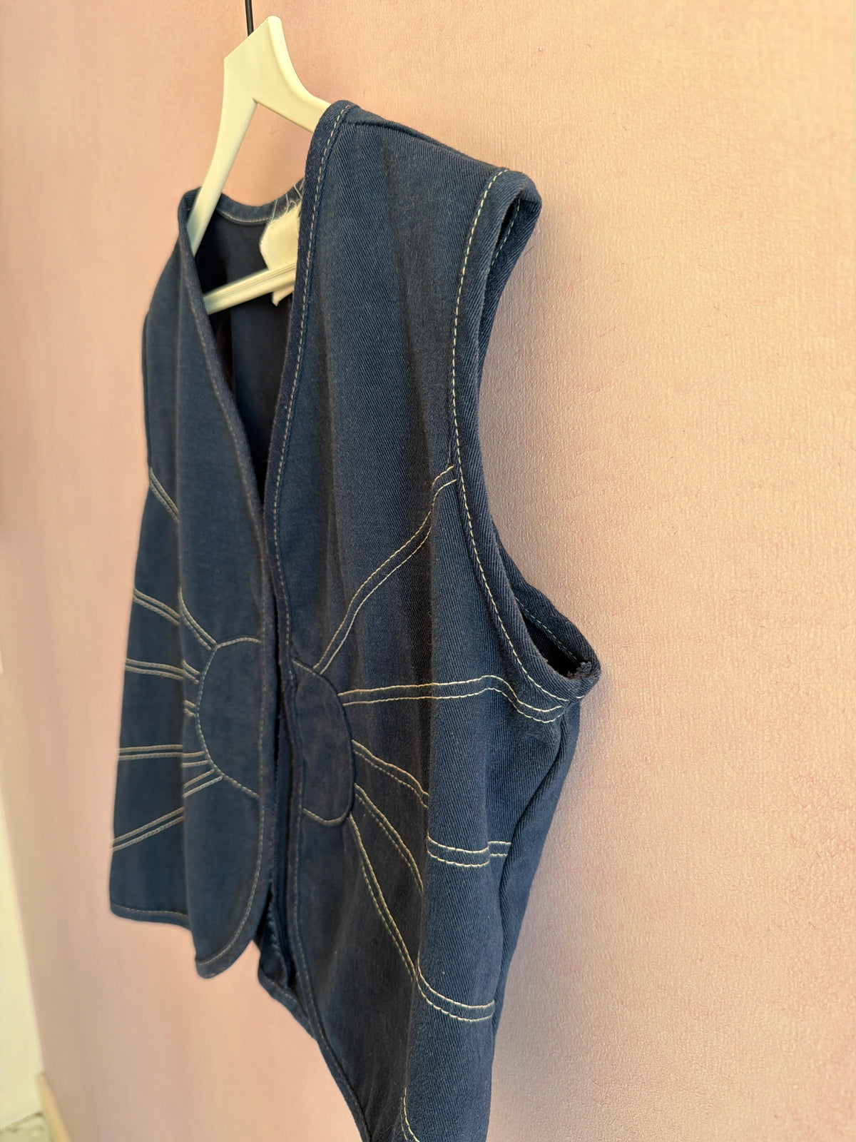 Vintage 70s Blue Cotton Contrast Stitch Vest