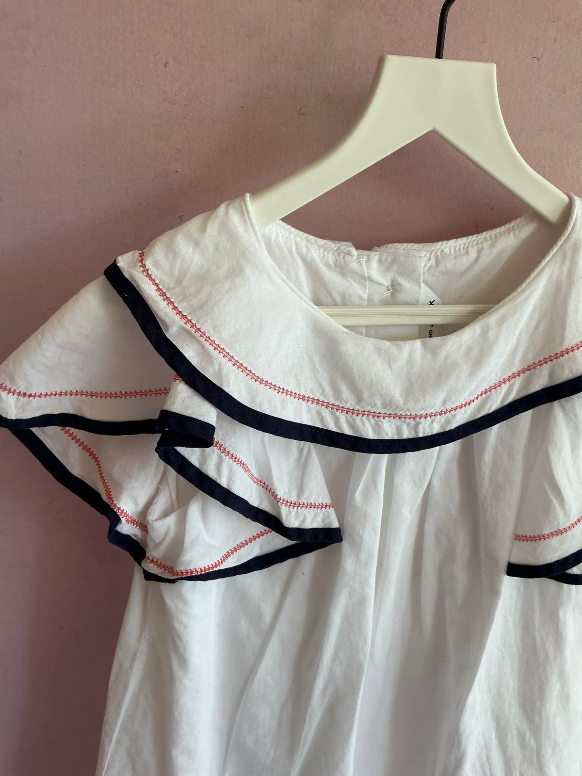 janie and jack White Navy Ruffle Collar Dress / 3