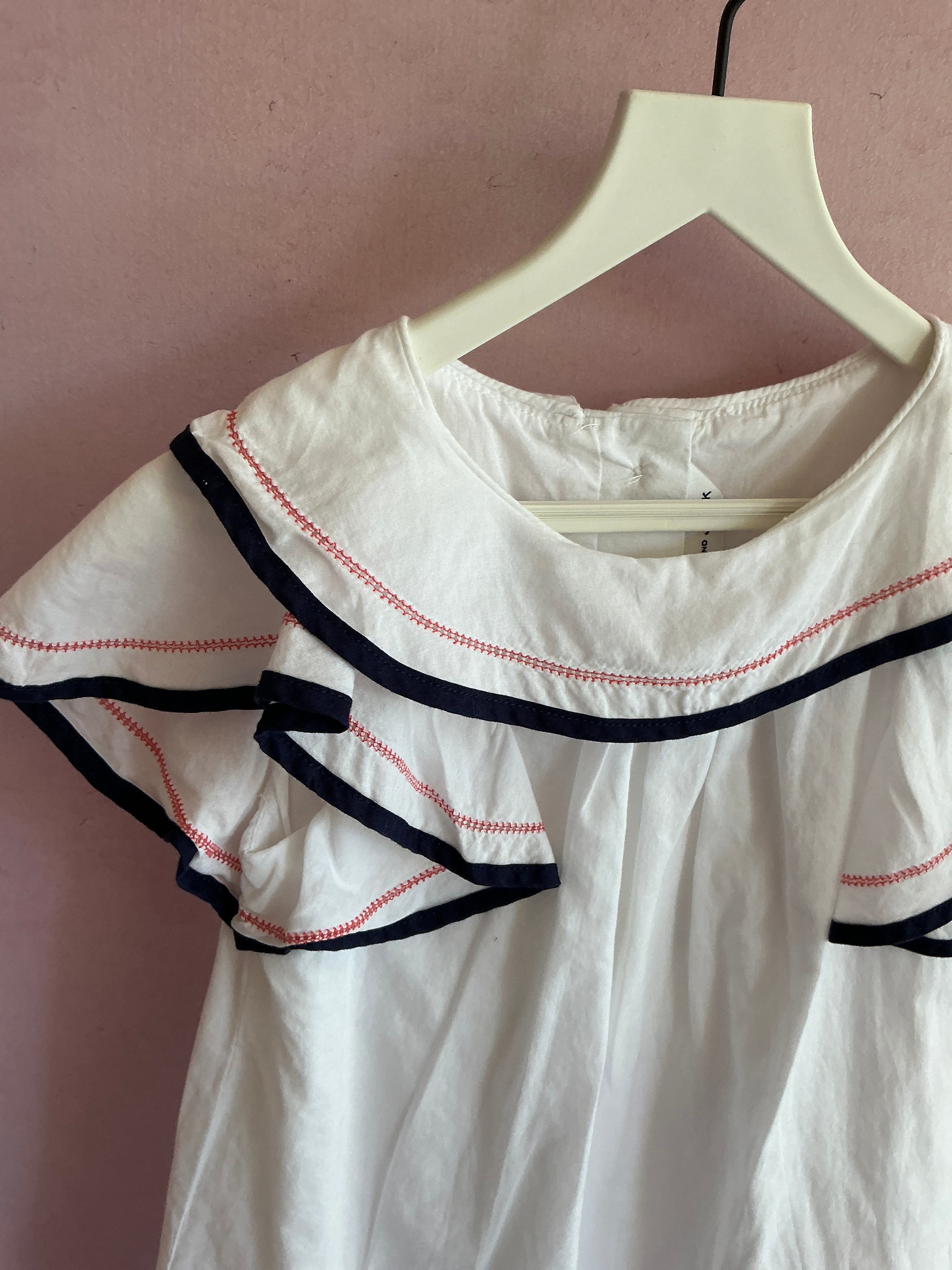 janie and jack White Navy Ruffle Collar Dress / 3