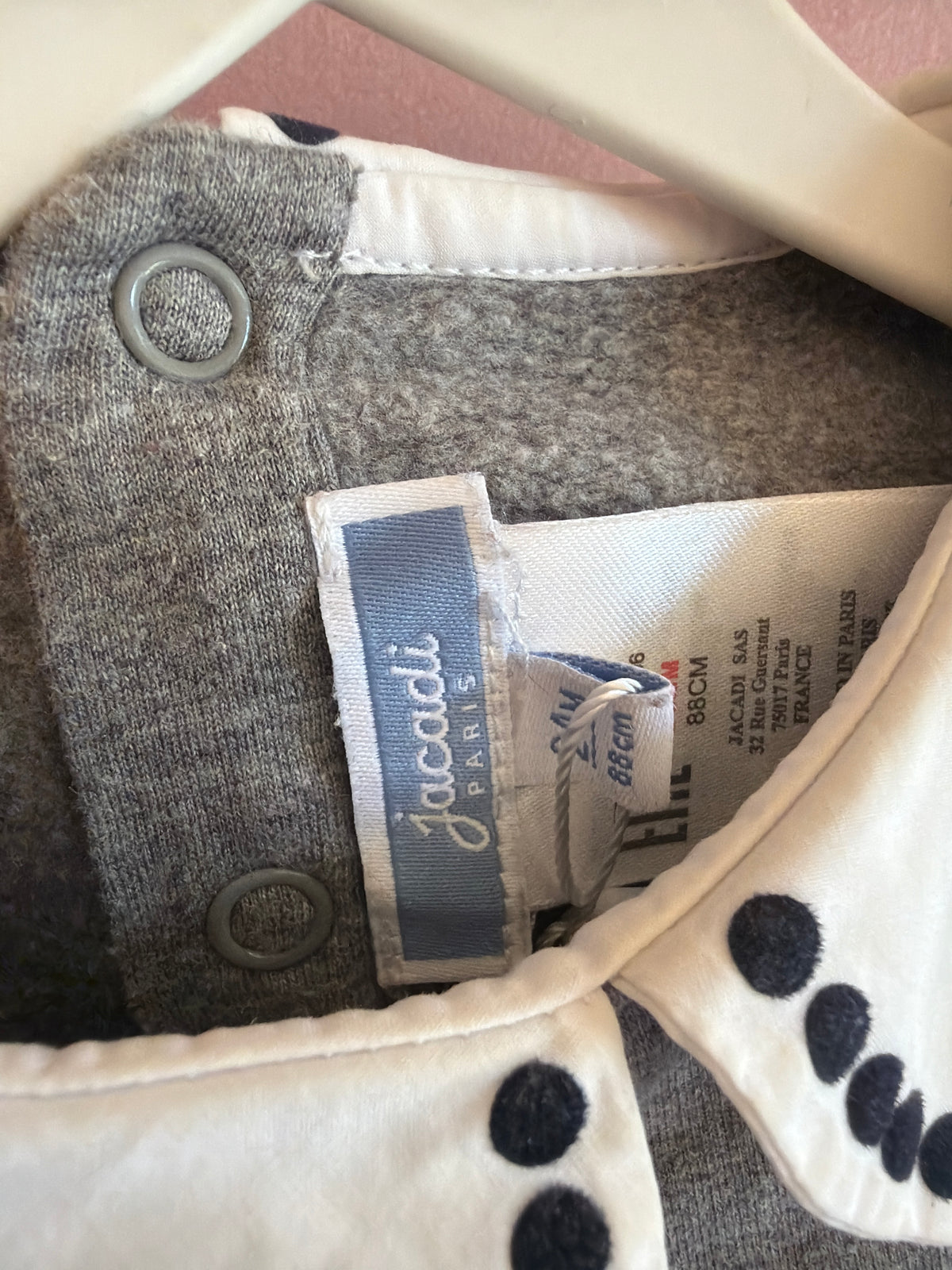 Jacadi Paris Gray, scalloped bottom, Peter Pan collar Sweatshirt Dress / 24 months