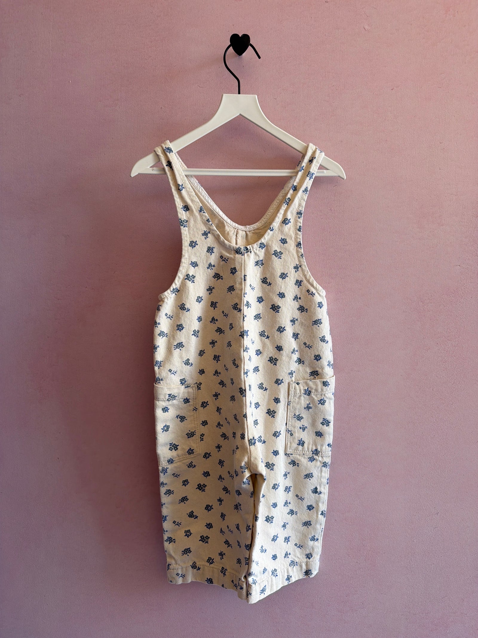 Zara White canvas, light blue ditzy floral Romper / 18-24 months