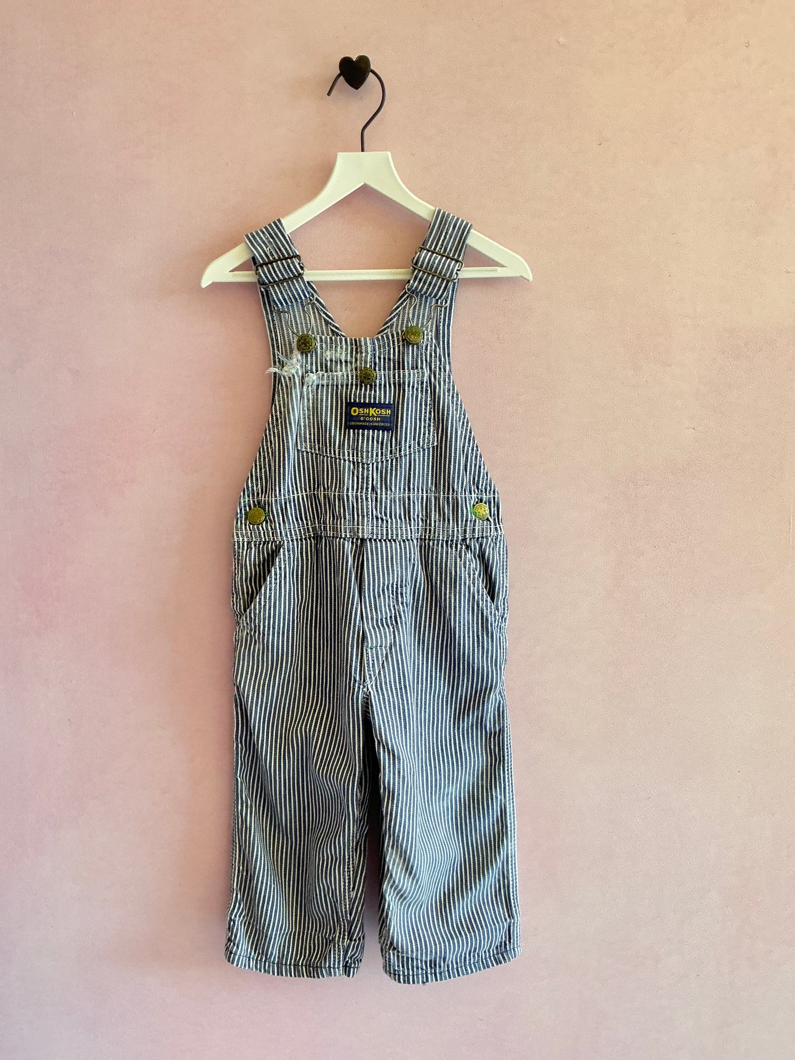 Vintage OshKosh B'gosh 70's Distressed Engineer Stripe Overalls / 3T