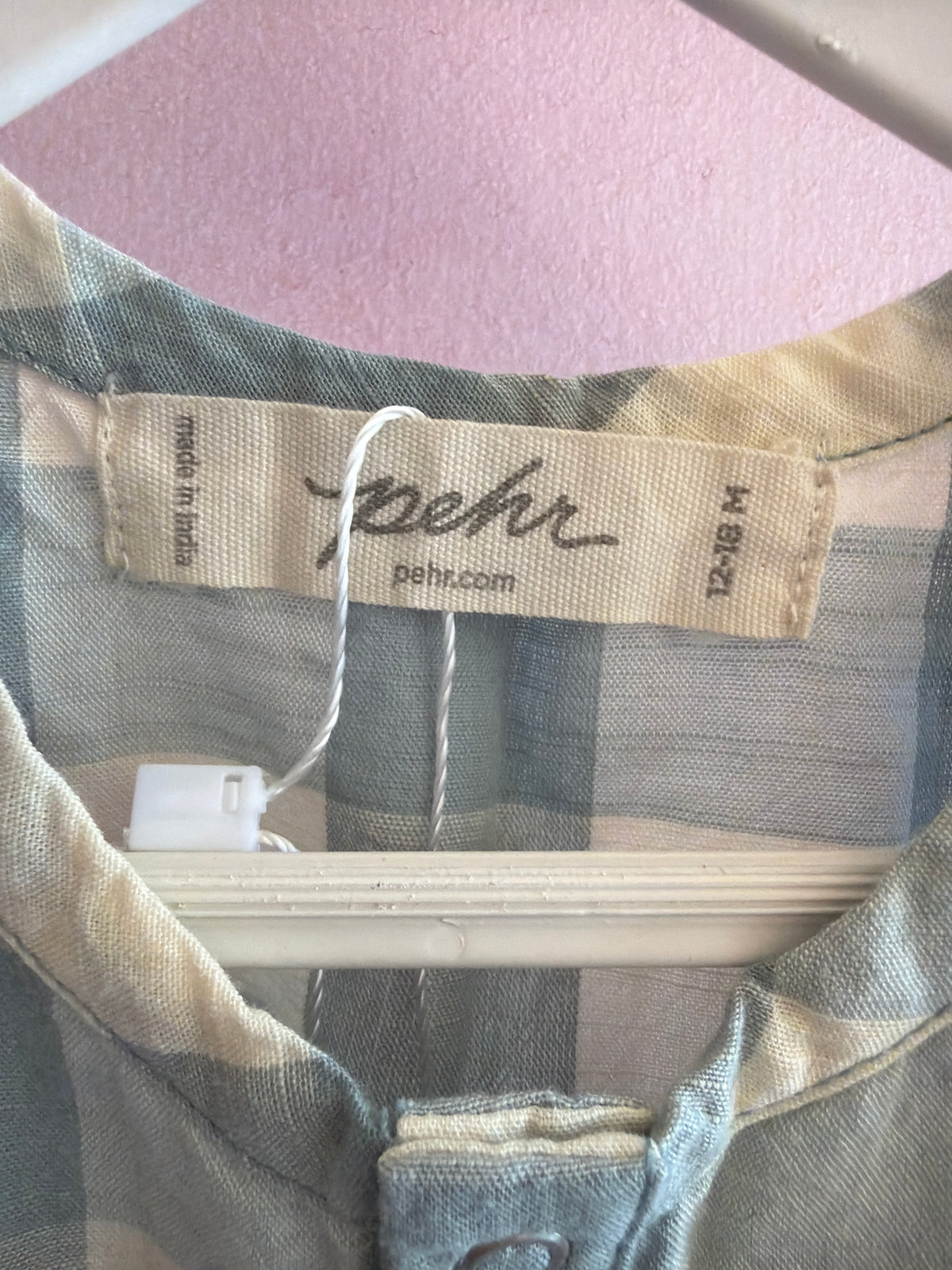 Pehr Light blue check Romper / 12-18 months