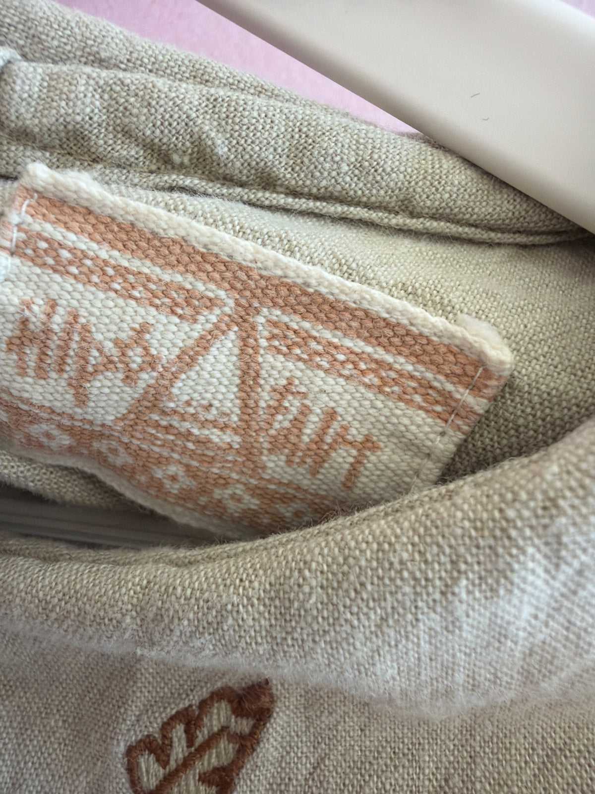 Vintage Oatmeal Linen Long Sleeve Shirt with Fall Embroidery Peter Pan Collar