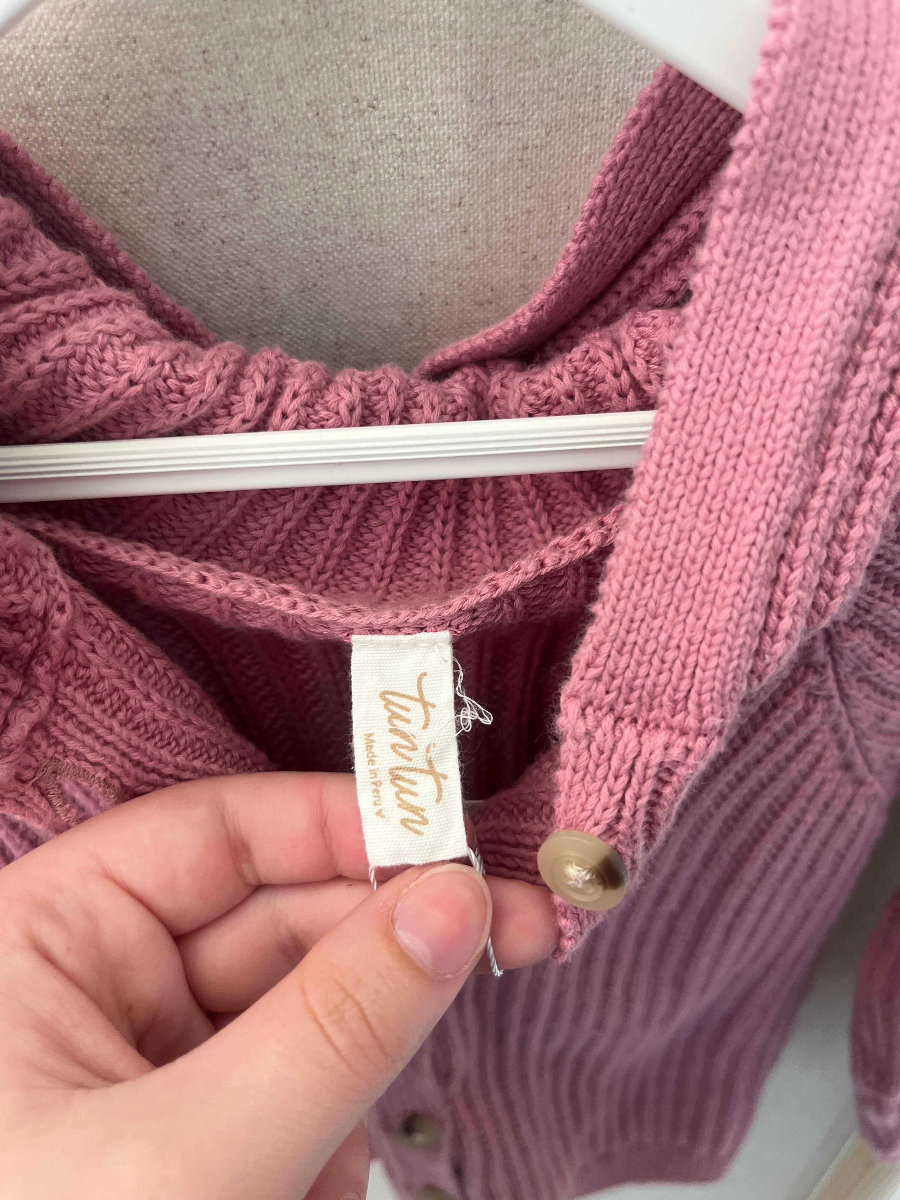 Tun Tun Peru Pink Hood Pom Pom Cardigan / 2-3 Years