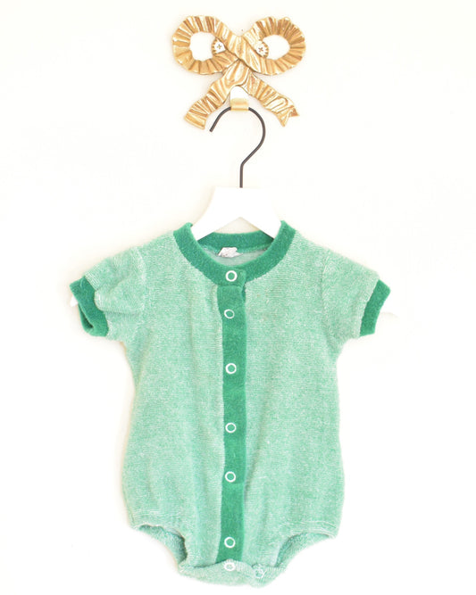 vintage Petit Bateau Green Terry Cloth Romper / 3-6 months 