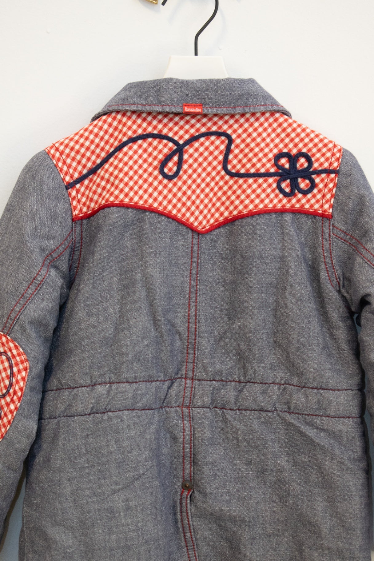 Japanese Vintage Gray with Red and White Checks Jacket / 4-5 years