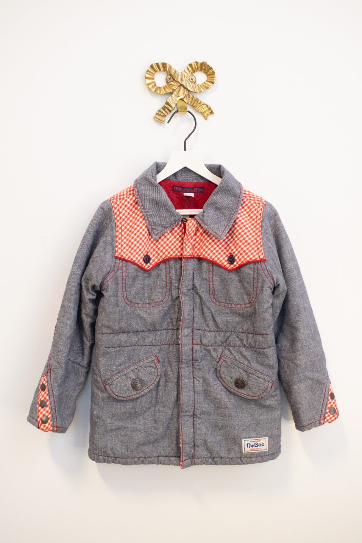 Japanese Vintage Gray with Red and White Checks Jacket / 4-5 years