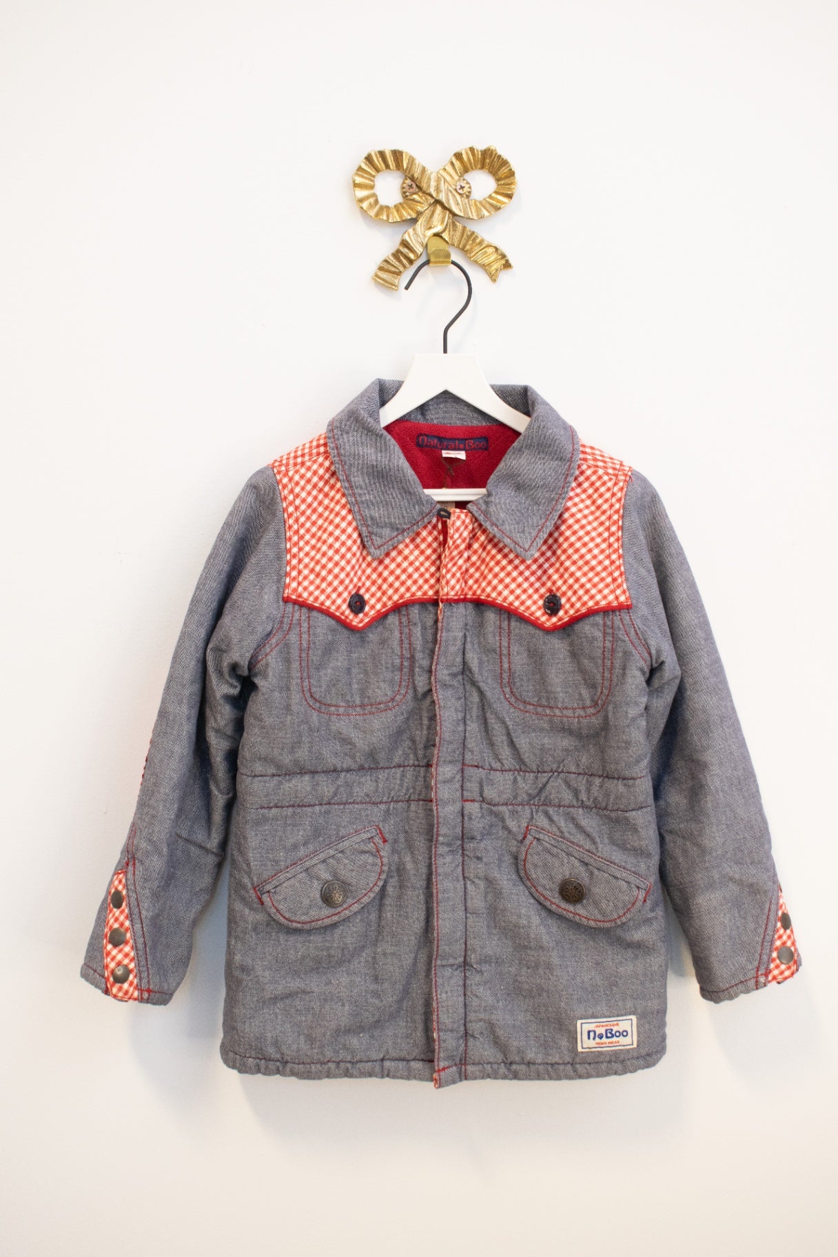 Japanese Vintage Gray with Red and White Checks Jacket / 4-5 years
