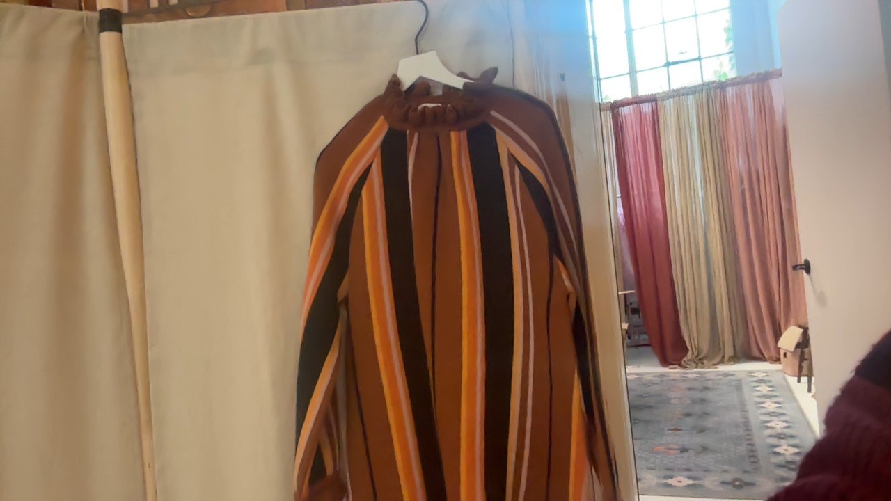 Misha & Puff Black Chestnut Stripe Ruffle Collar Dress / 7-8