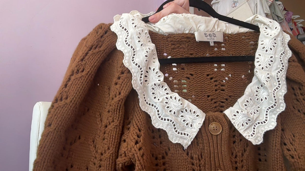 Sea New York Brown Knit Lace Heart Collar Sweater / women’s M