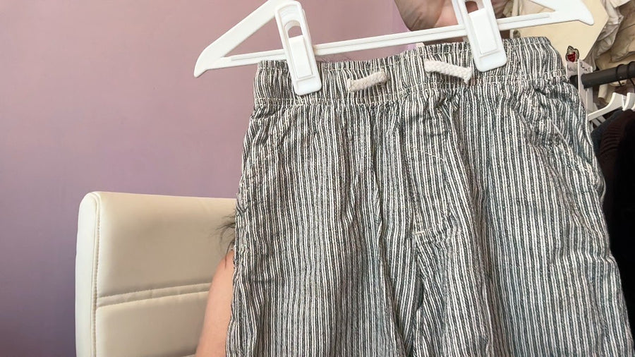 zara Linen Blue White Pin Stripe Pants / 5 (creative mending stains)