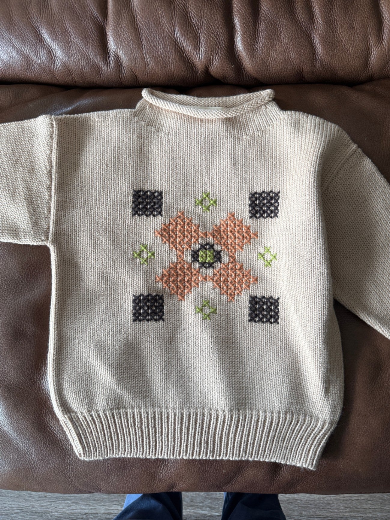 NWTs misha & puff Kids Merino Wool Cross Stitch Simple Sweater - Patina Sweater / 6