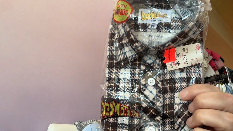 Vintage Deadstock Locomotion Brown and Blue Plaid Flannel Shirt  / 24MOS