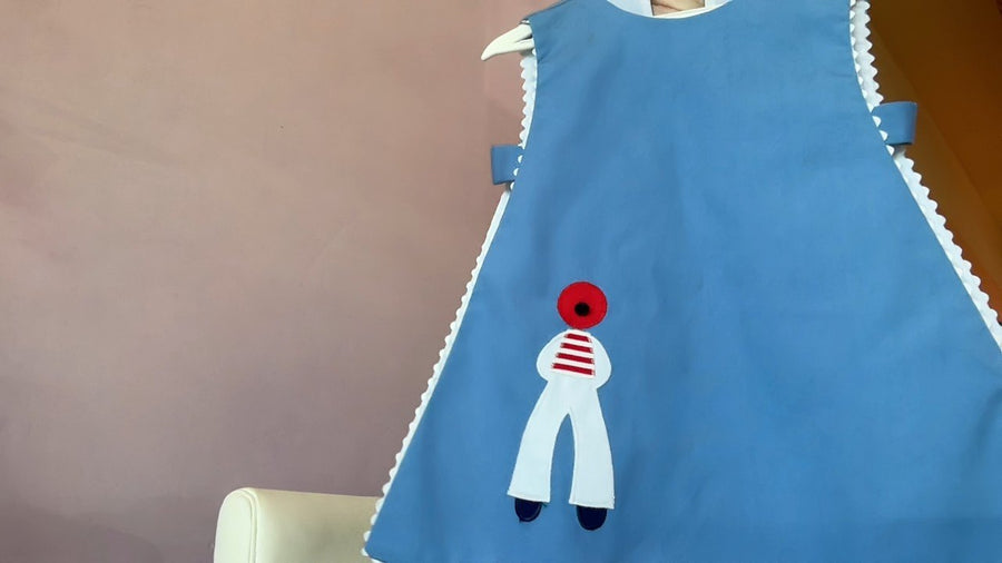 vintage surreal ricrac french blue Smock / 2-4