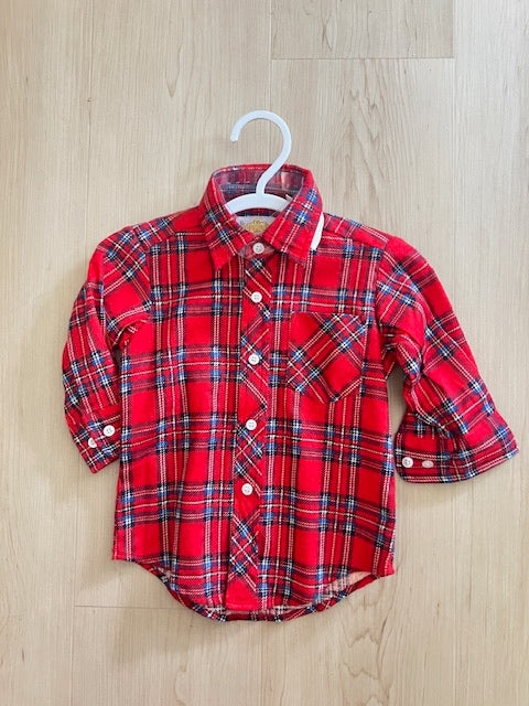 Vintage NWOT Locomotion Red and Blue Plaid Flannel Shirt / 12 months