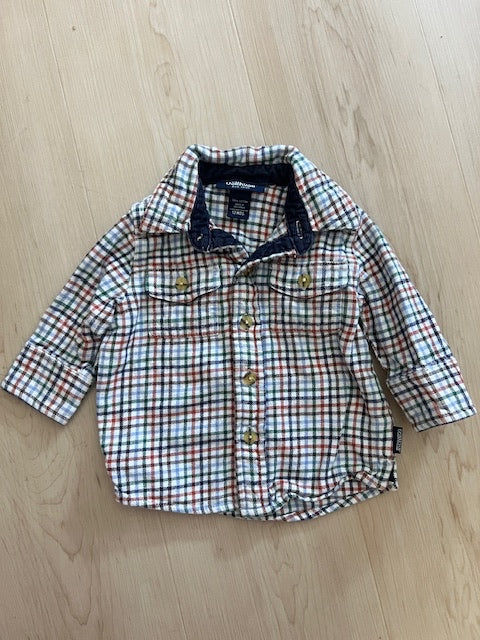 Vintage OshKosh Burnt Orange, Green, and Blue Checked Flannel Long Sleeve Shirt / 12m