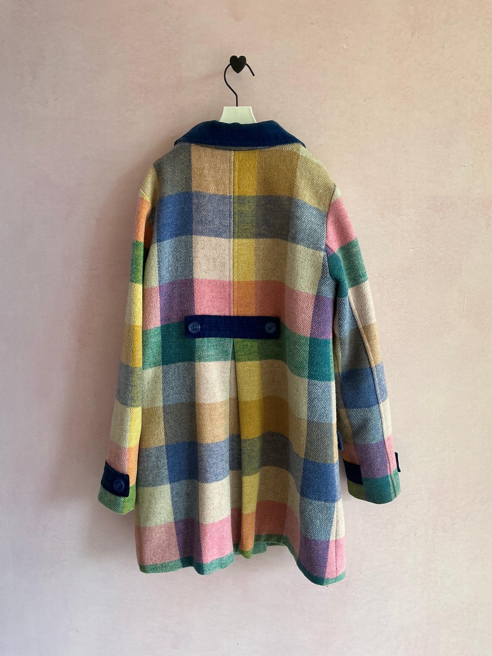 Mini Boden Pastel Plaid Blue Velvet Collar coat / 11-12